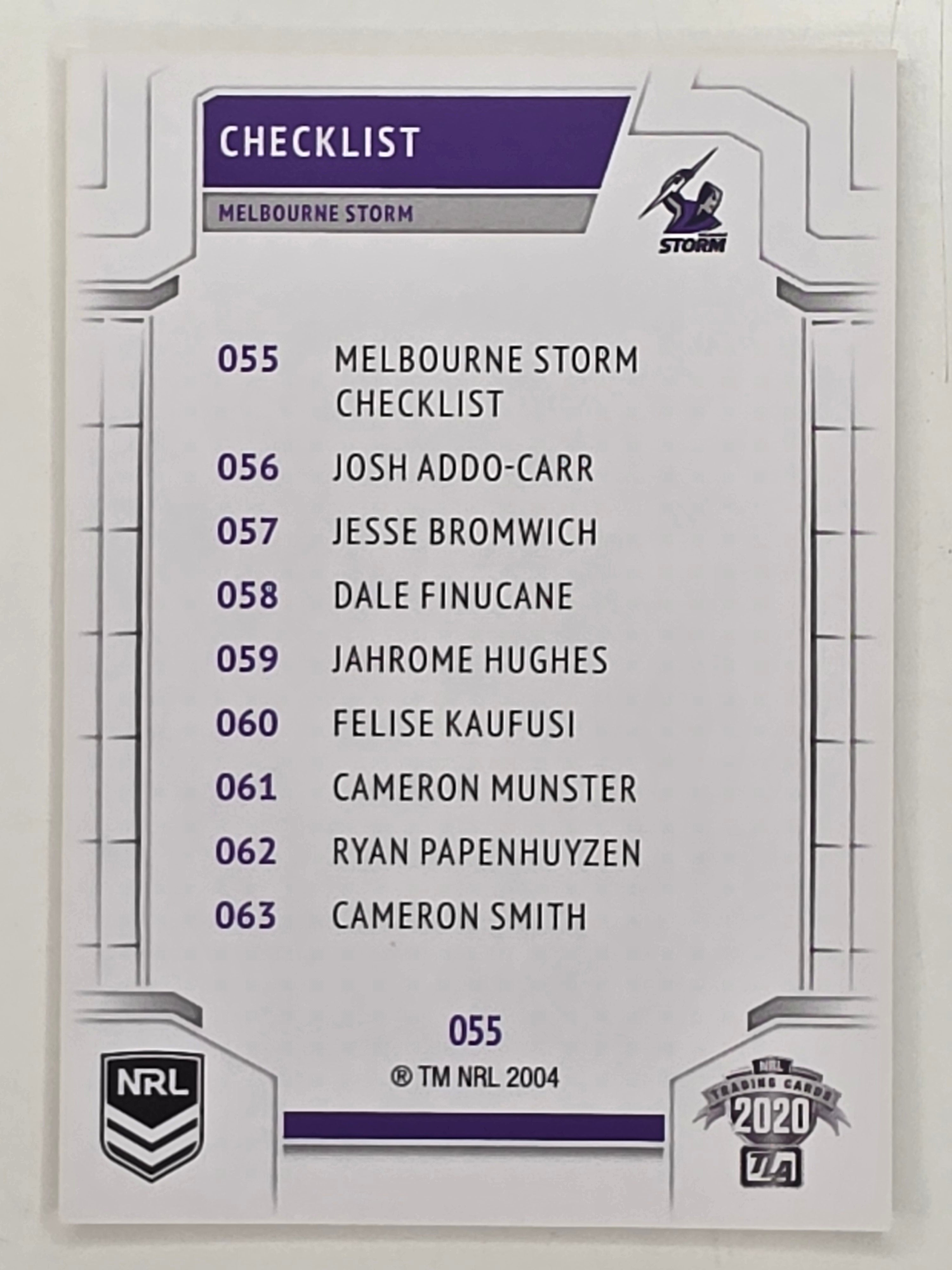 NRL 2020 Elite Base Card #055 Checklist Melbourne Storm