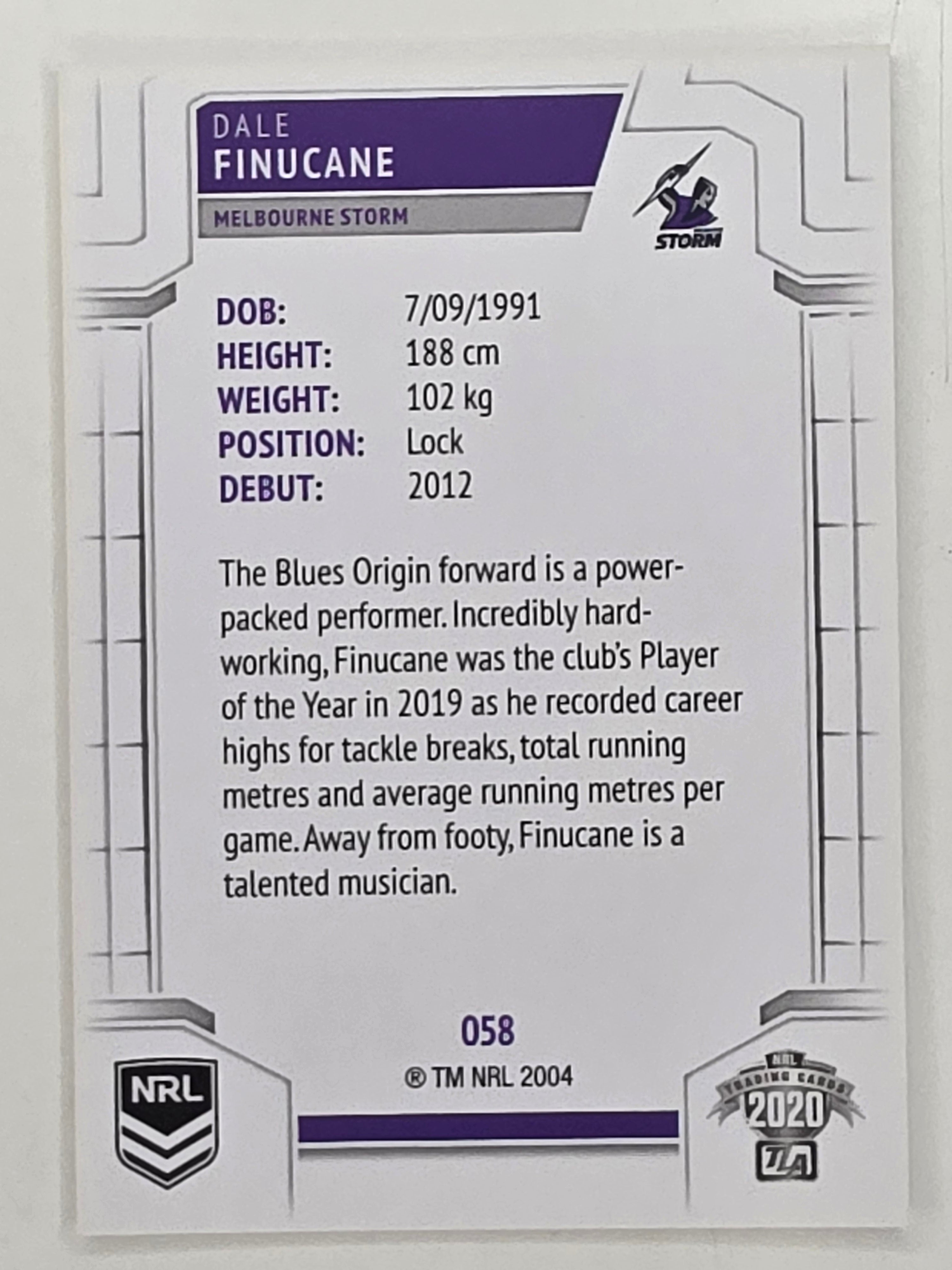 NRL 2020 Elite Base Card #058 Dale Finucane Melbourne Storm