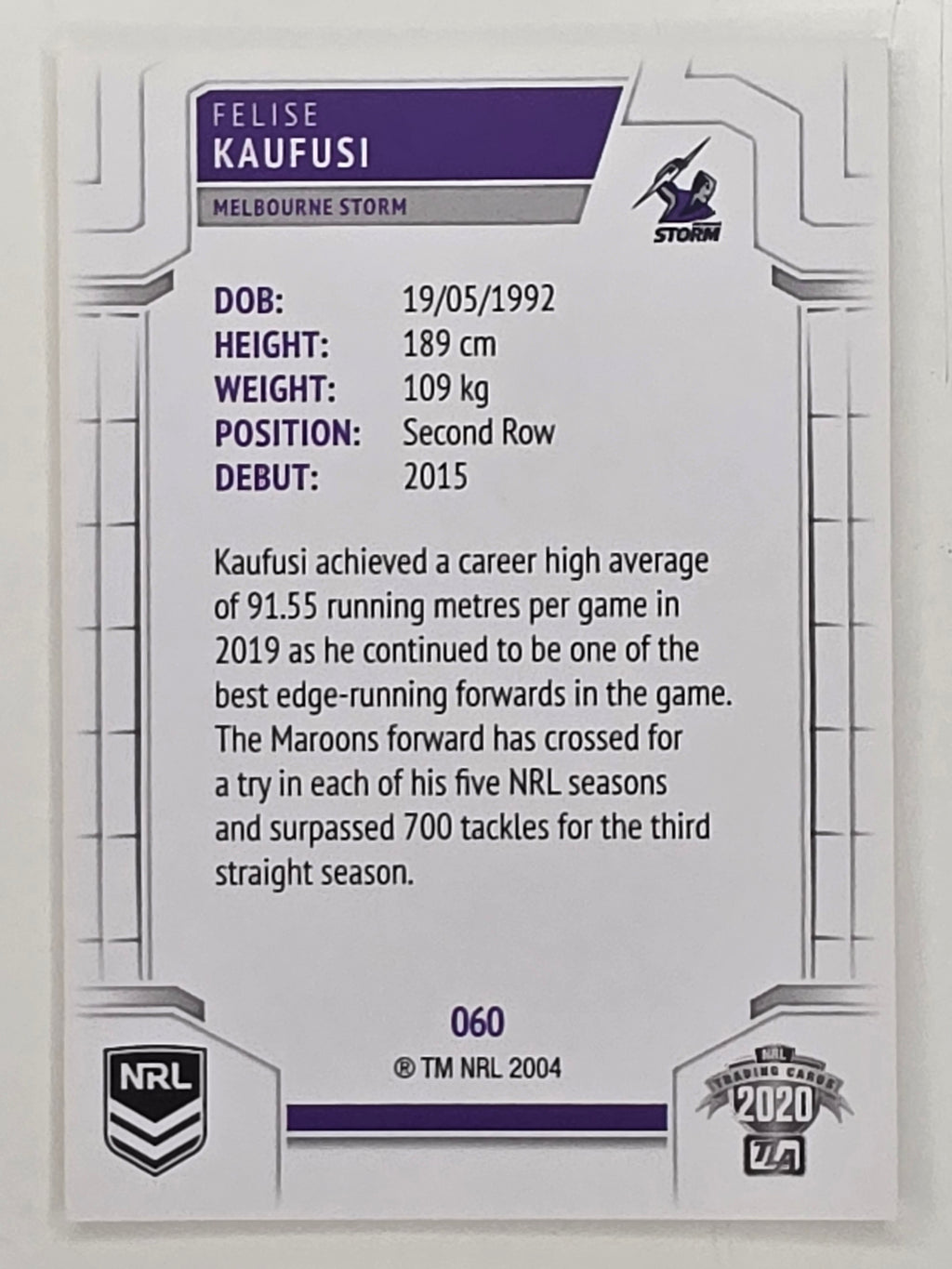 NRL 2020 Elite Base Card #060 Felise Kaufusi Melbourne Storm