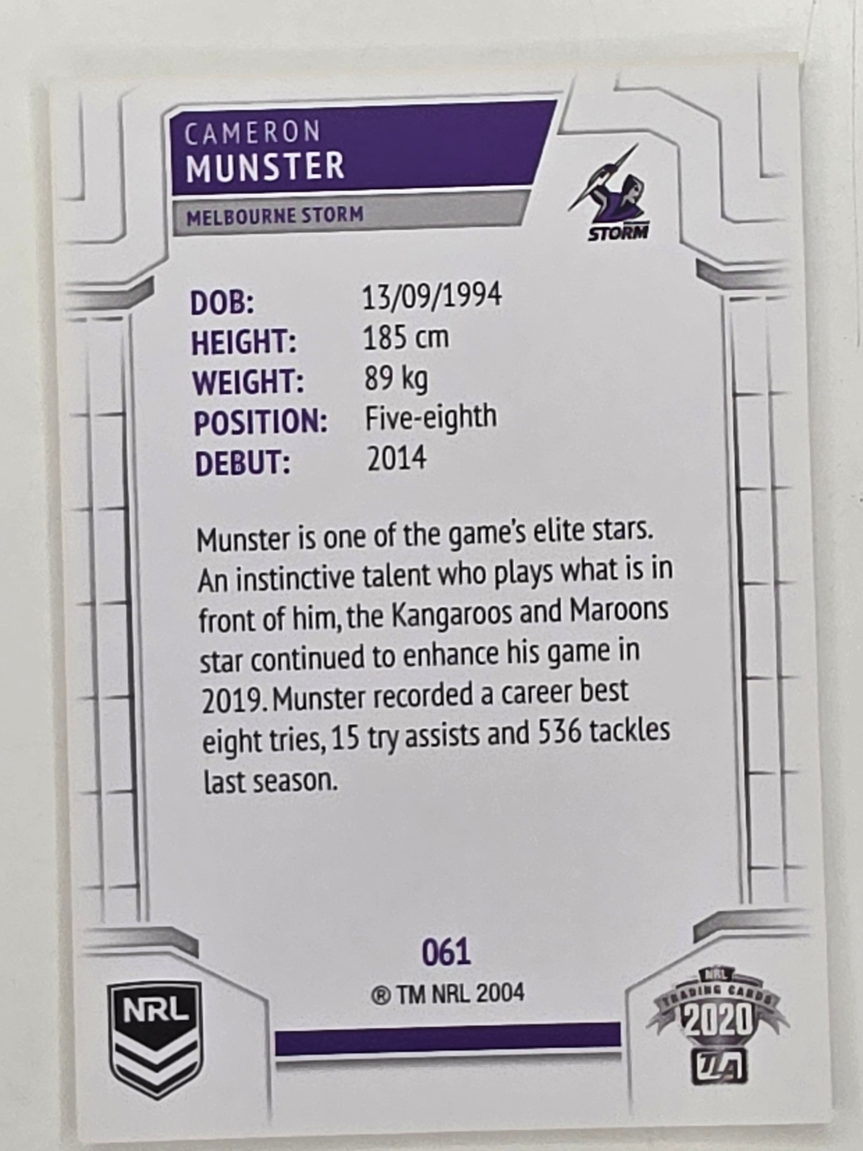 NRL 2020 Elite Base Card #061 Cameron Munster Melbourne Storm