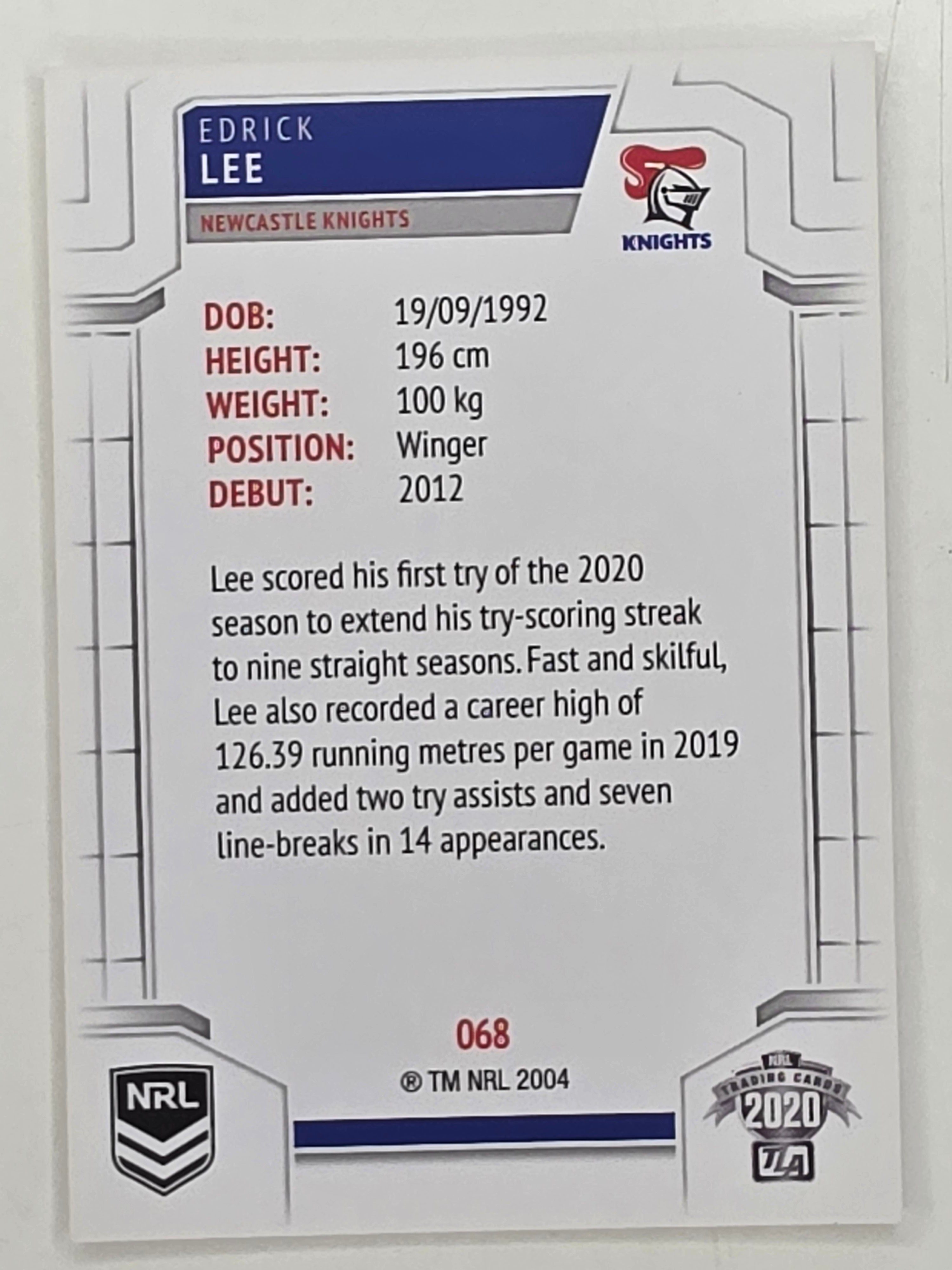 NRL 2020 Elite Base Card #068 Edrick Lee Newcastle Knights