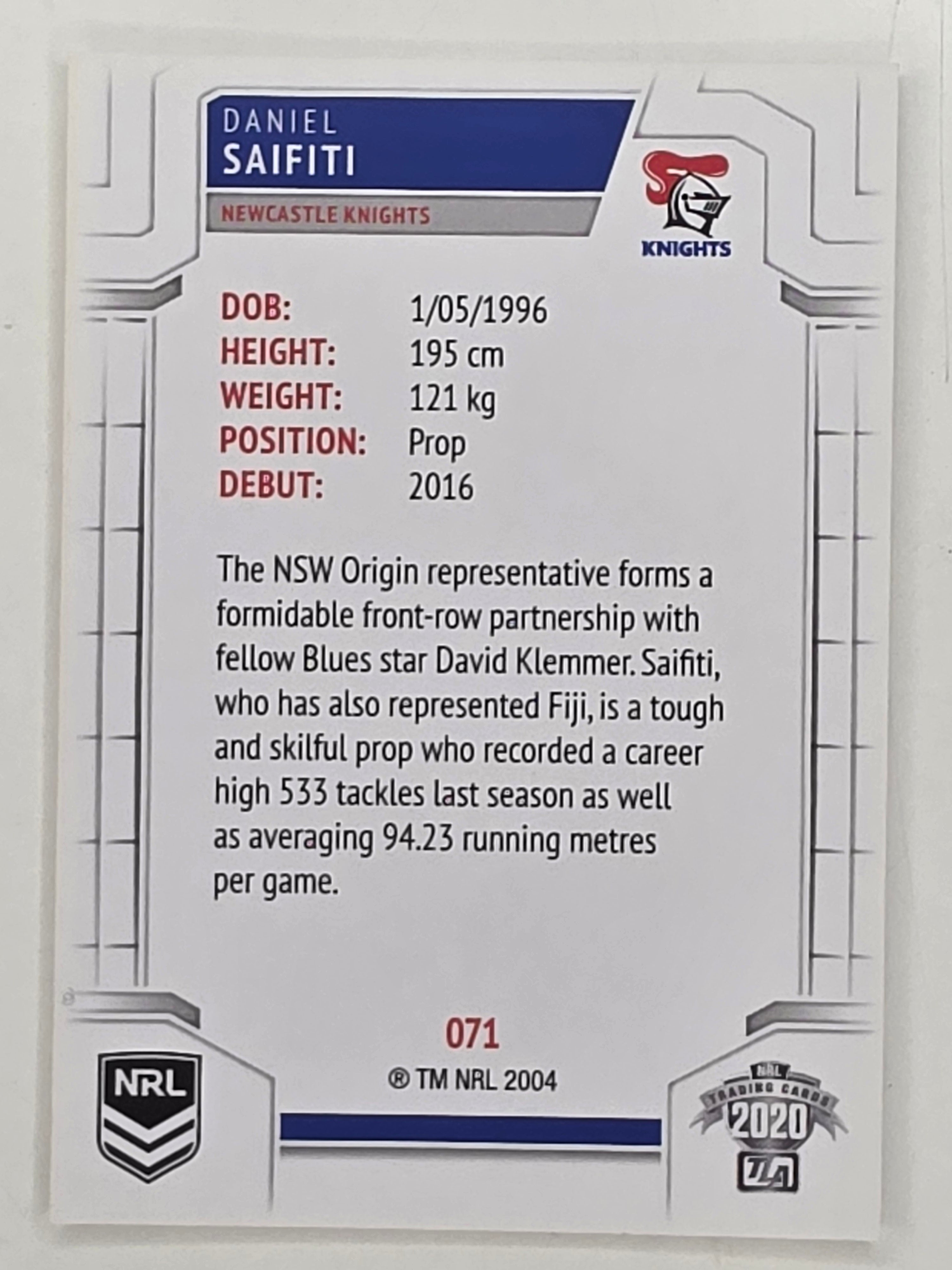 NRL 2020 Elite Base Card #071 Daniel Saifiti Newcastle Knights