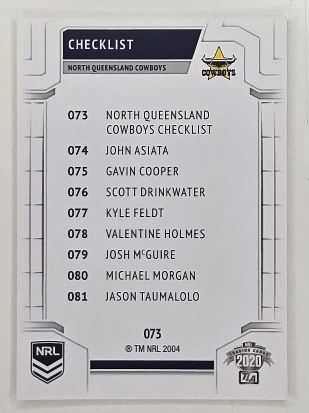 NRL 2020 Elite Base Card #073 Checklist North Queensland Cowboys