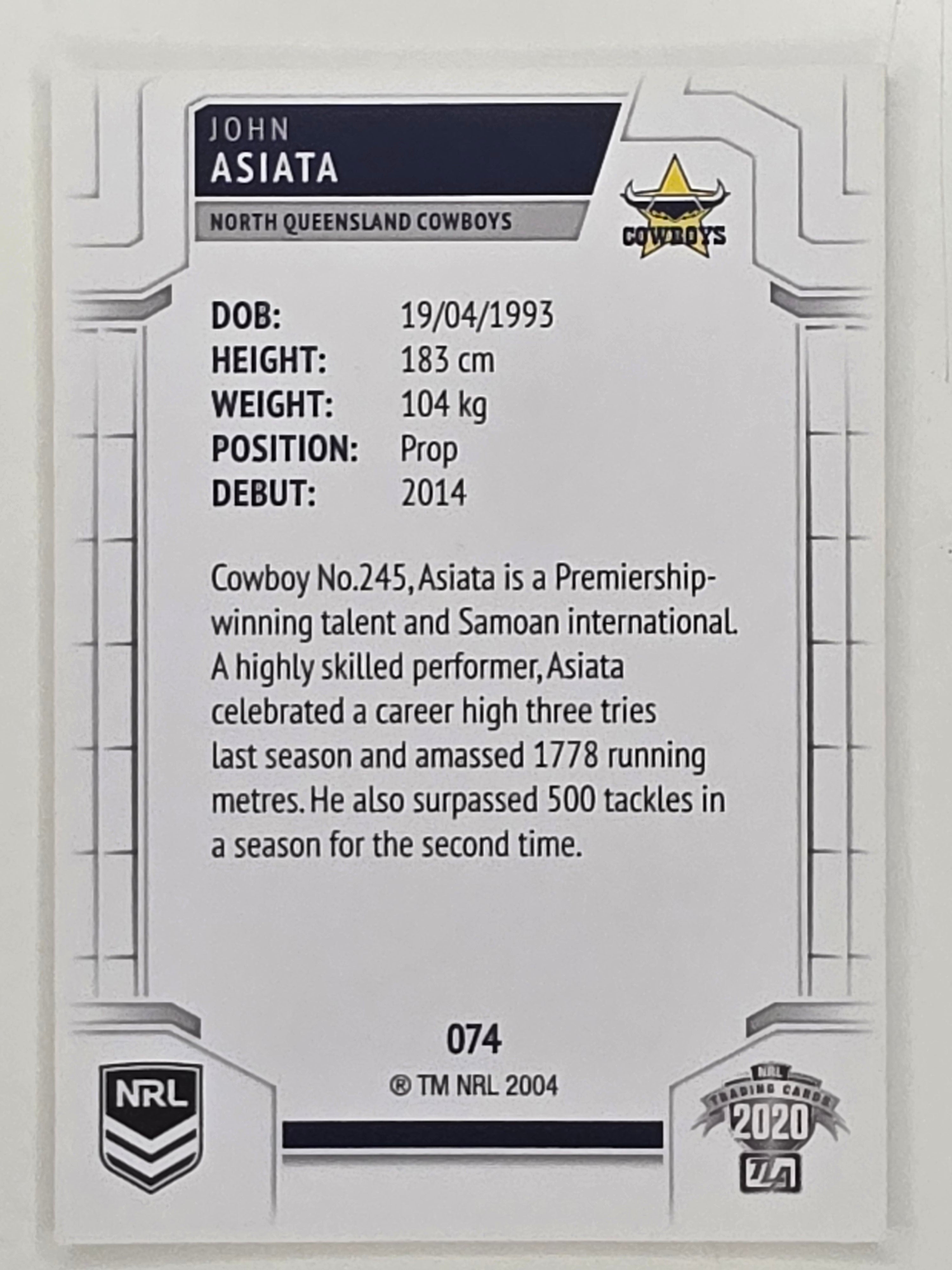 NRL 2020 Elite Base Card #074 John Asiata North Queensland Cowboys
