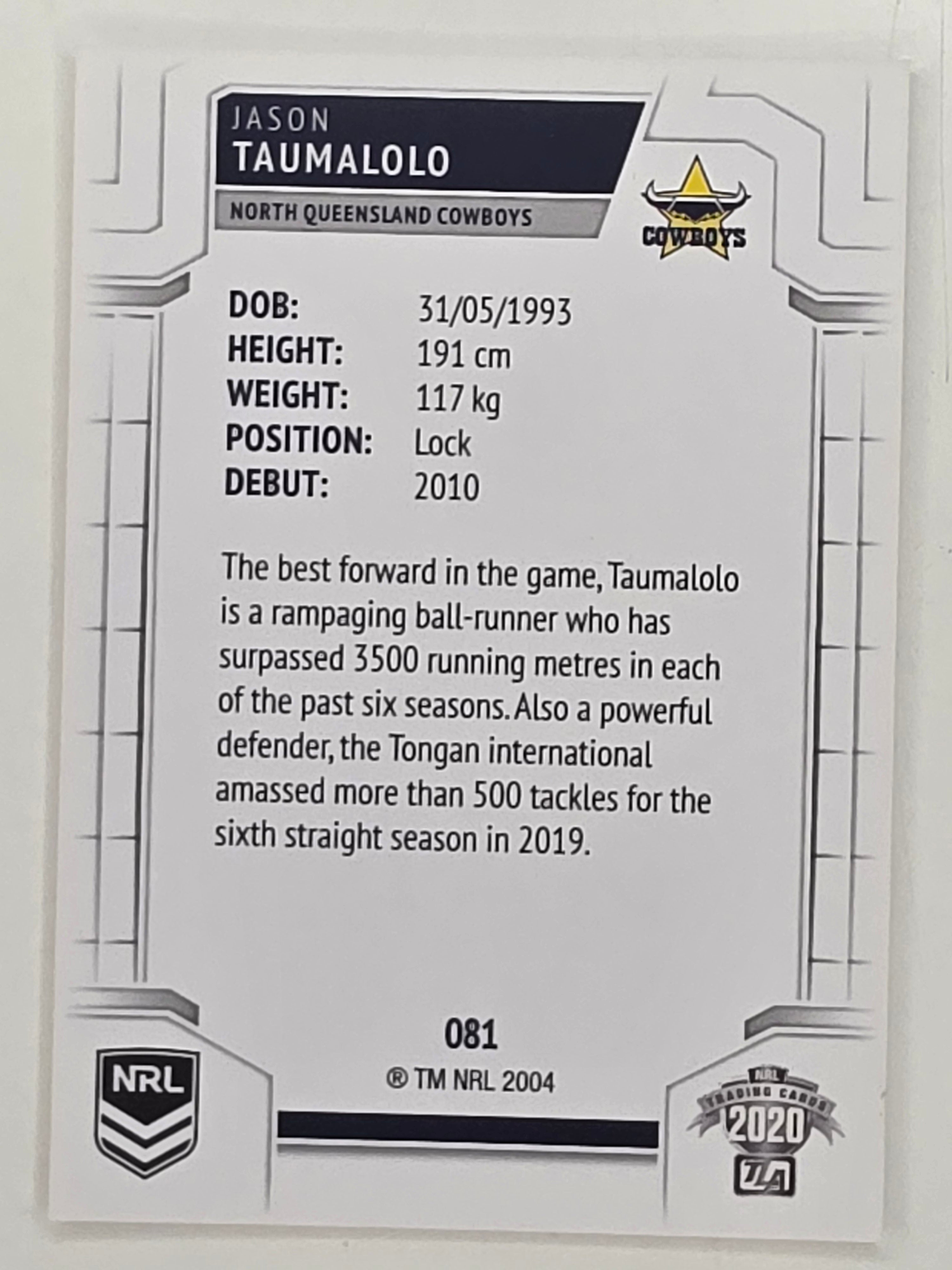 NRL 2020 Elite Base Card #081 Jason Taumalolo North Queensland Cowboys