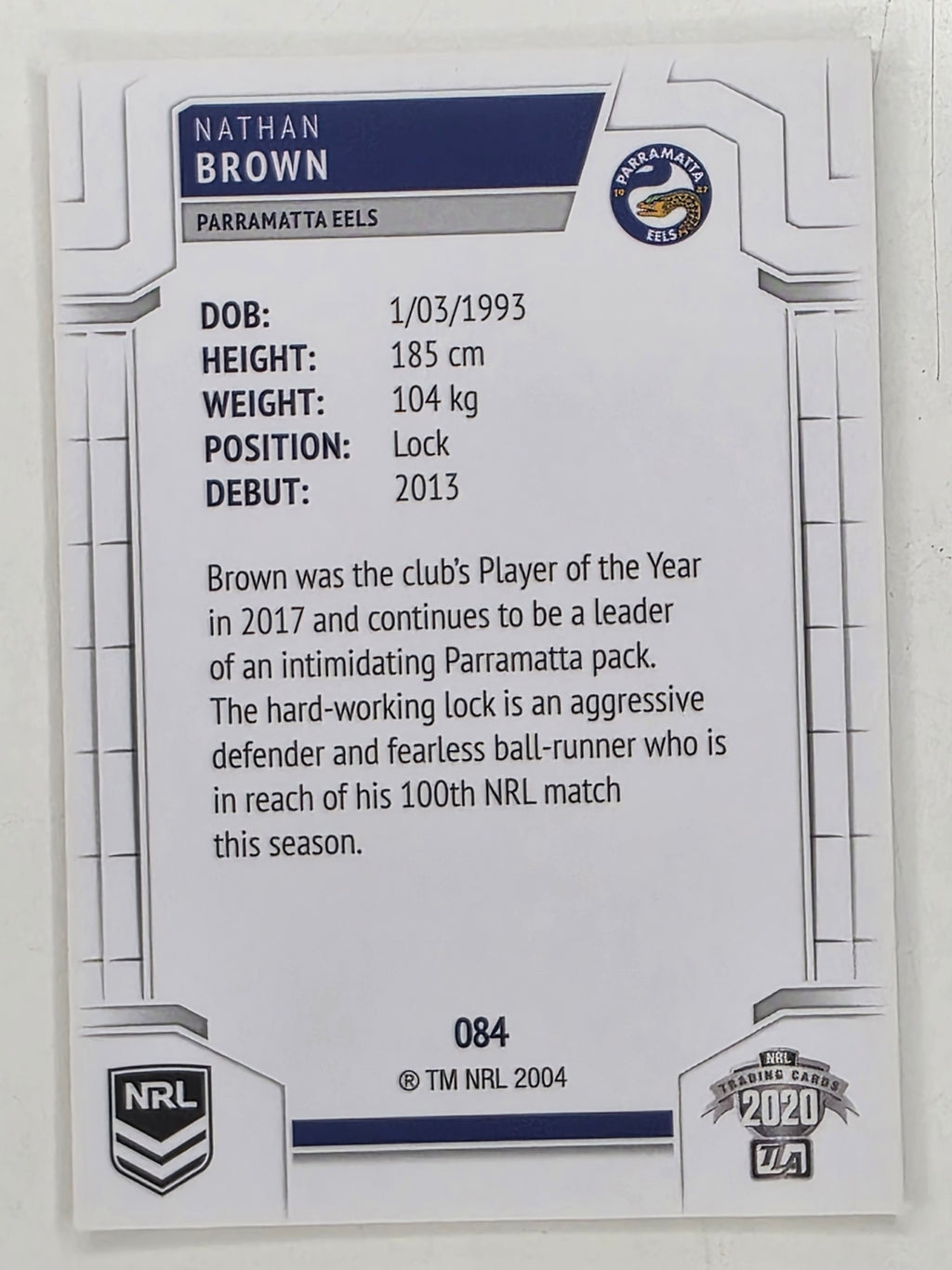 NRL 2020 Elite Base Card #084 Nathan Brown Parramatta Eels
