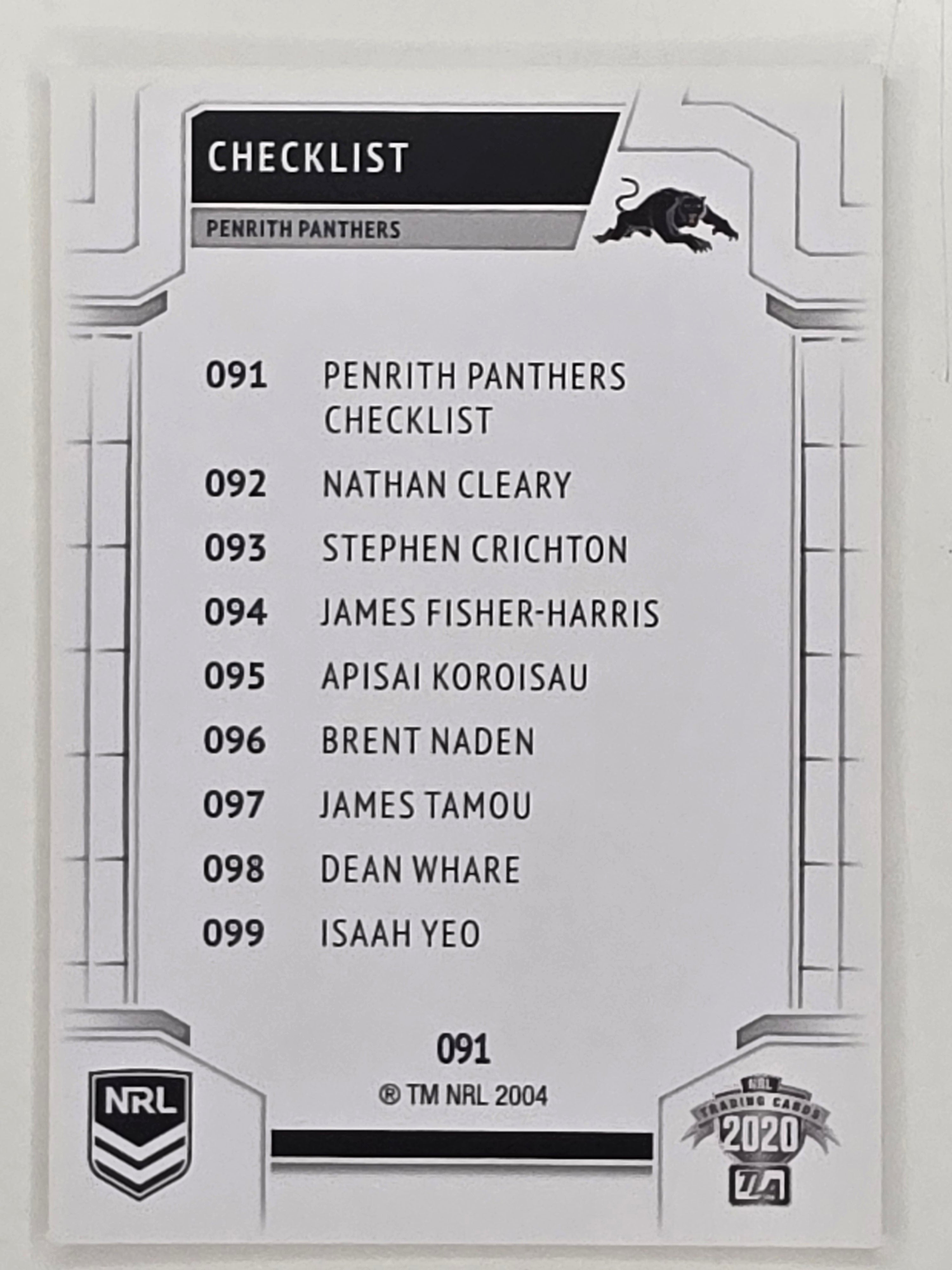 NRL 2020 Elite Base Card #091 Checklist Penrith Panthers