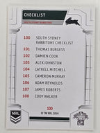 NRL 2020 Elite Base Card #100 Checklist South Sydney Rabbitohs
