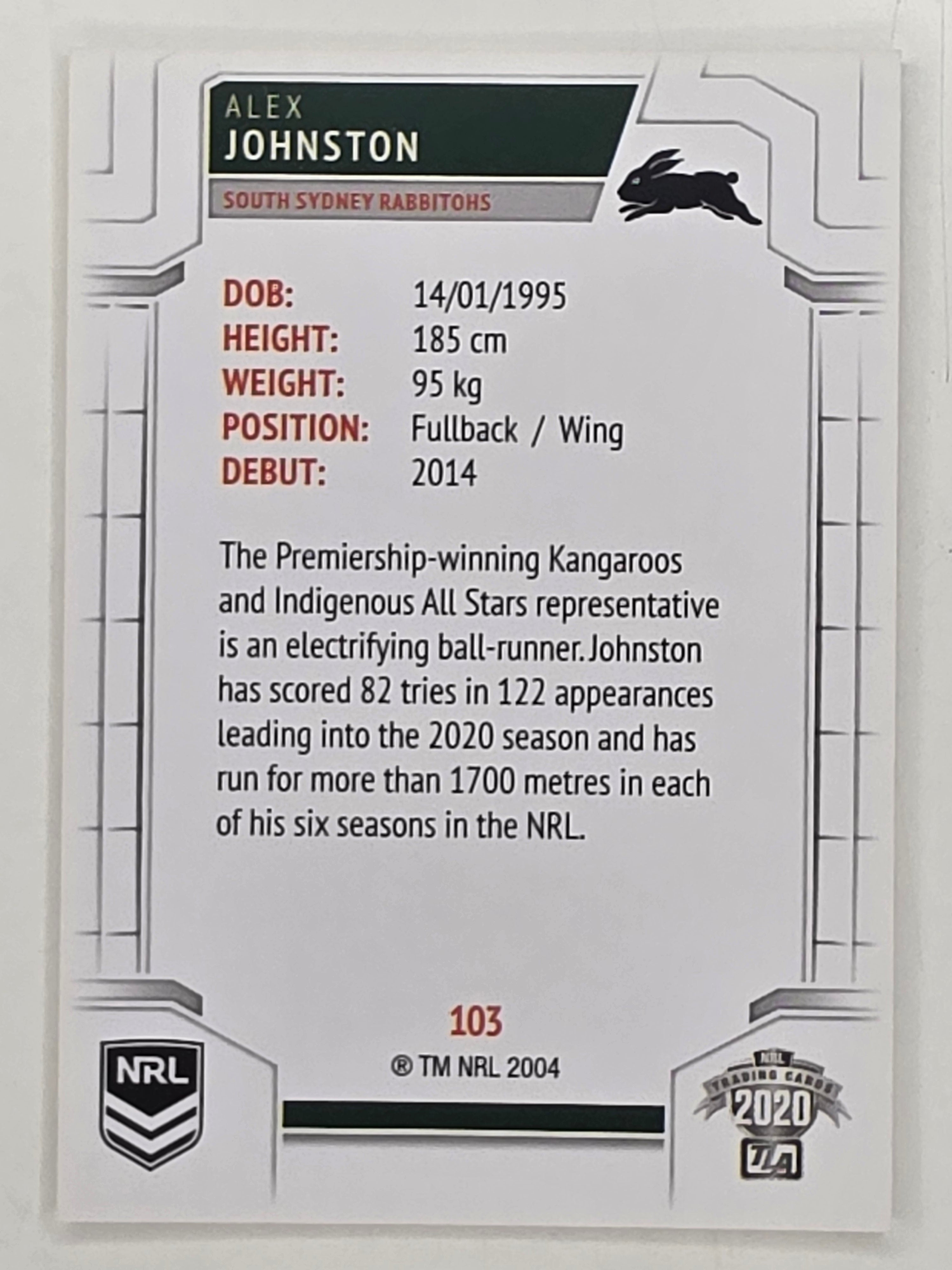NRL 2020 Elite Base Card #103 Alex Johnston South Sydney Rabbitohs