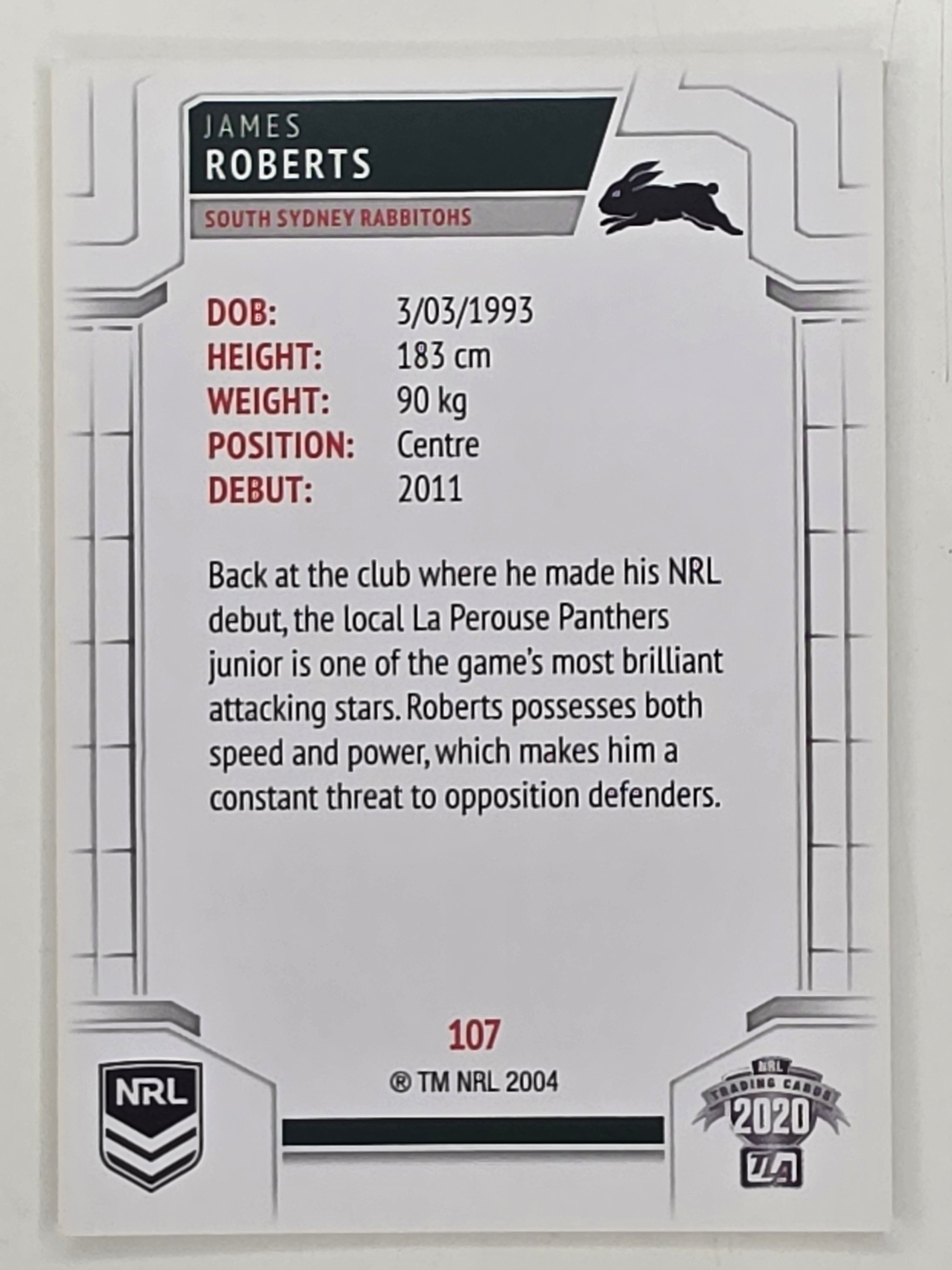 NRL 2020 Elite Base Card #107 James Roberts South Sydney Rabbitohs