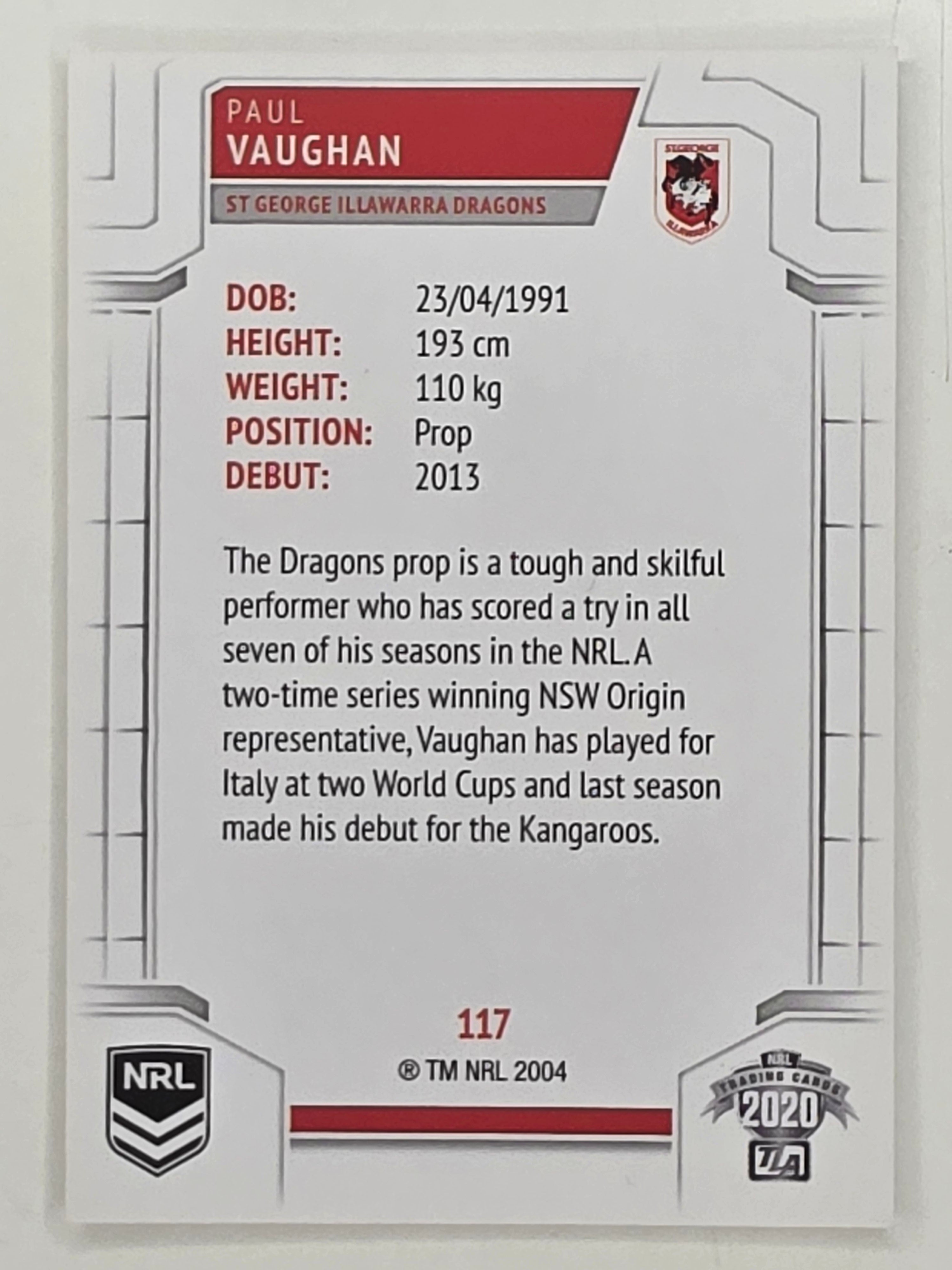 NRL 2020 Elite Base Card #117 Paul Vaughan St George Illawarra Dragons