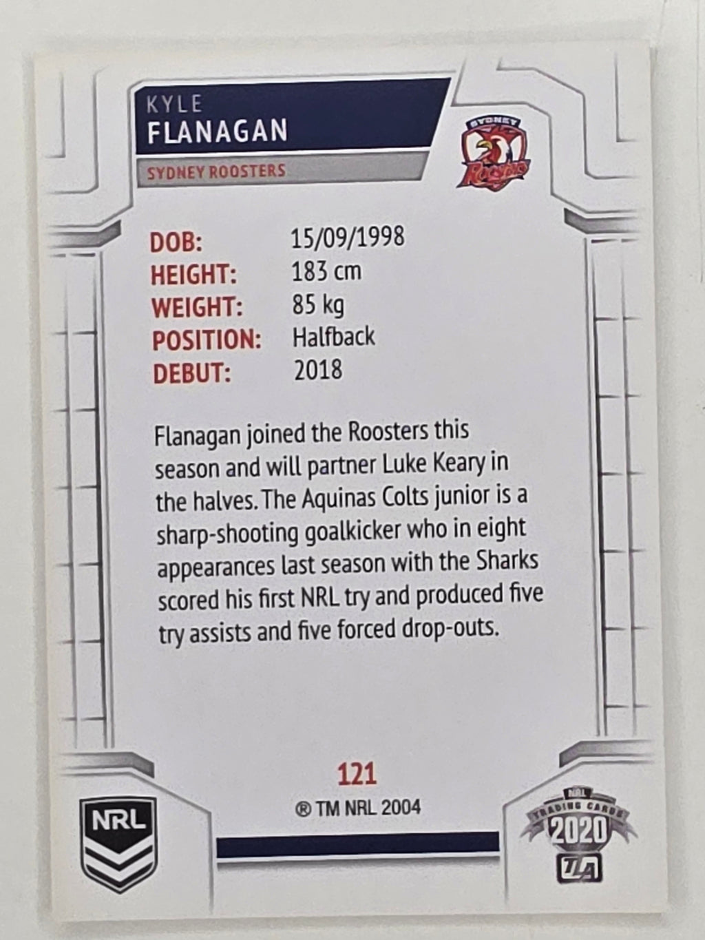 NRL 2020 Elite Base Card #121 Kyle Flanagan Sydney Roosters