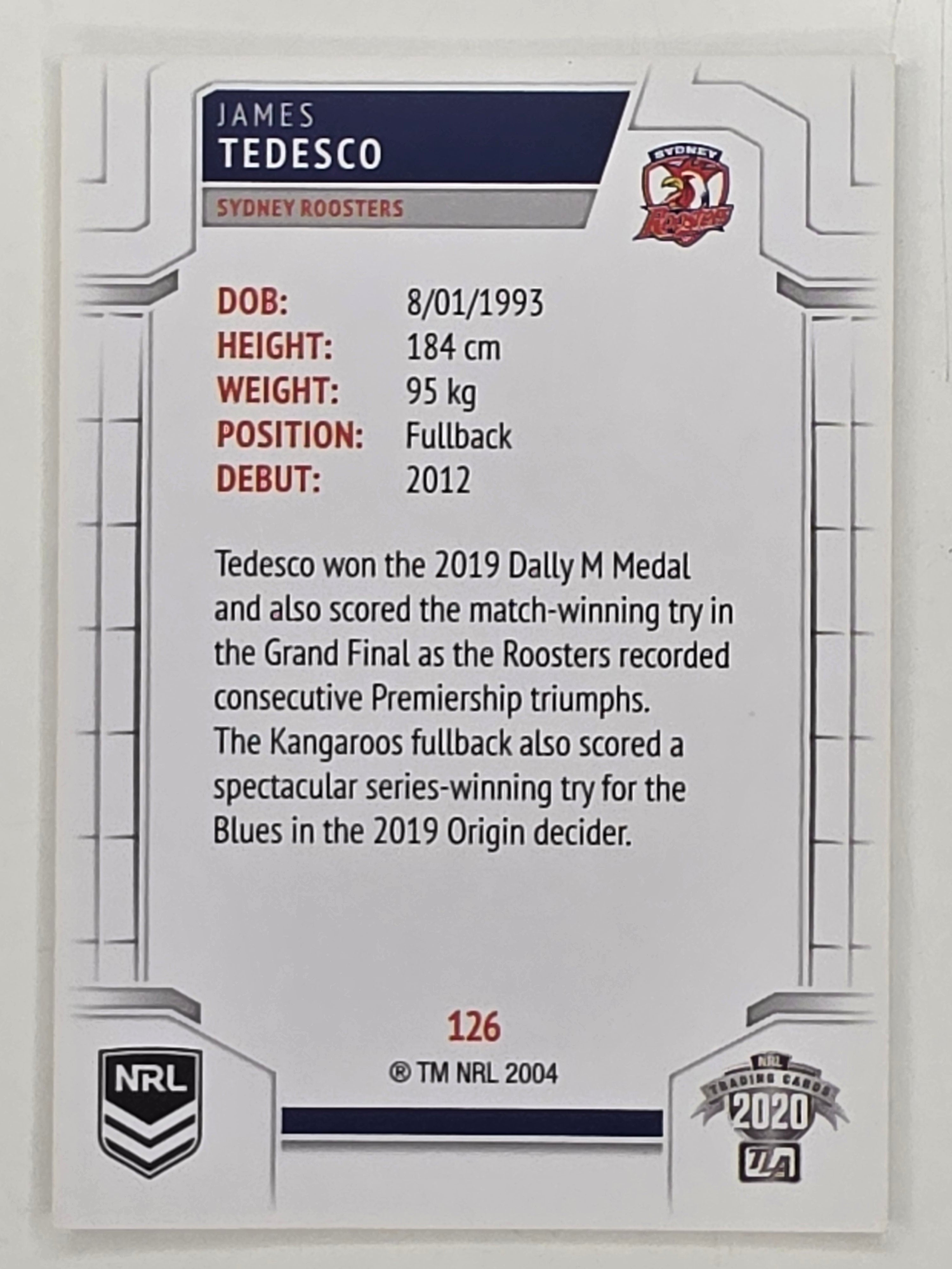 NRL 2020 Elite Base Card #126 James Tedesco Sydney Roosters