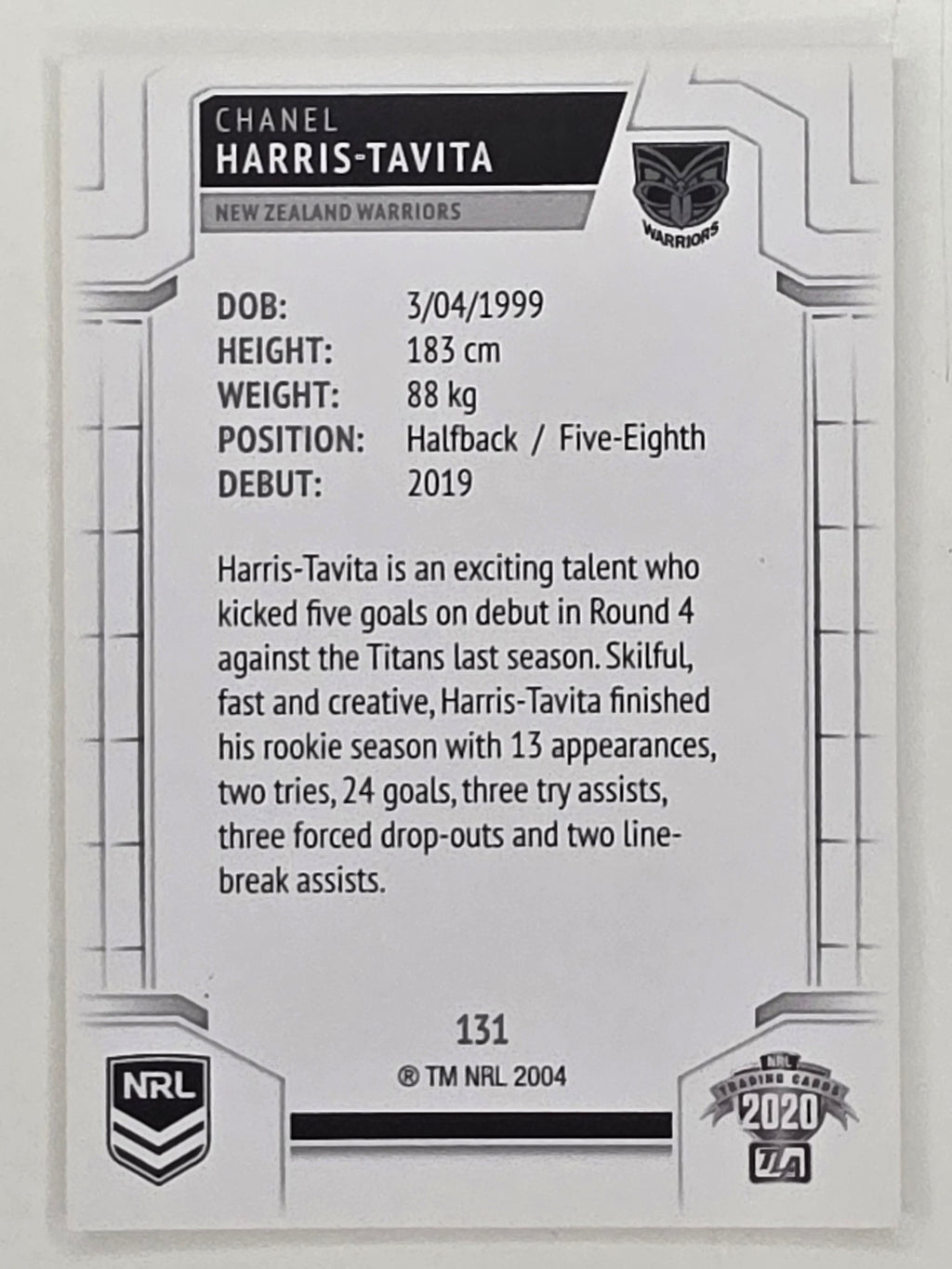 NRL 2020 Elite Base Card #131 Chanel Harris-Tavita New Zealand Warriors