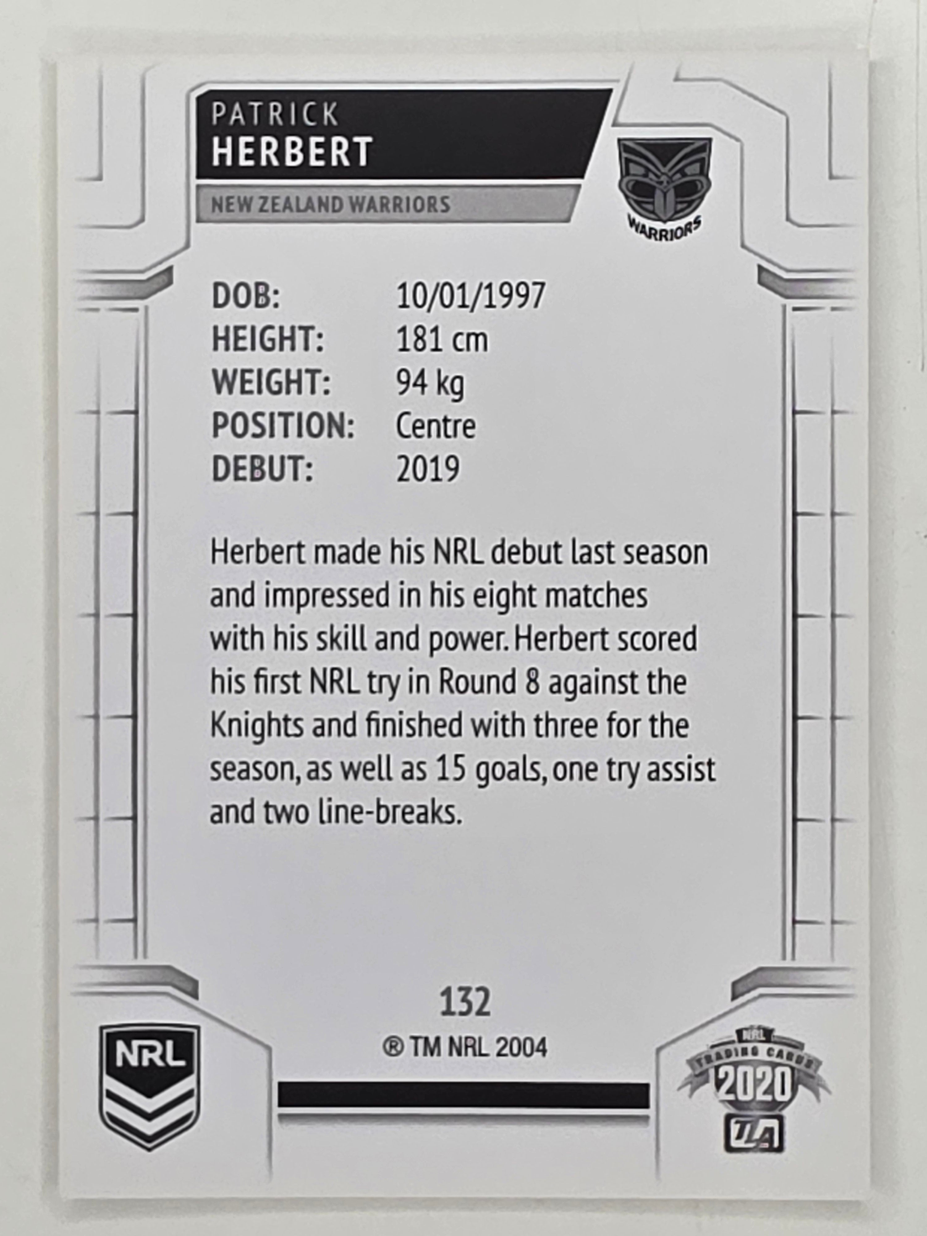 NRL 2020 Elite Base Card #132 Patrick Herbert New Zealand Warriors