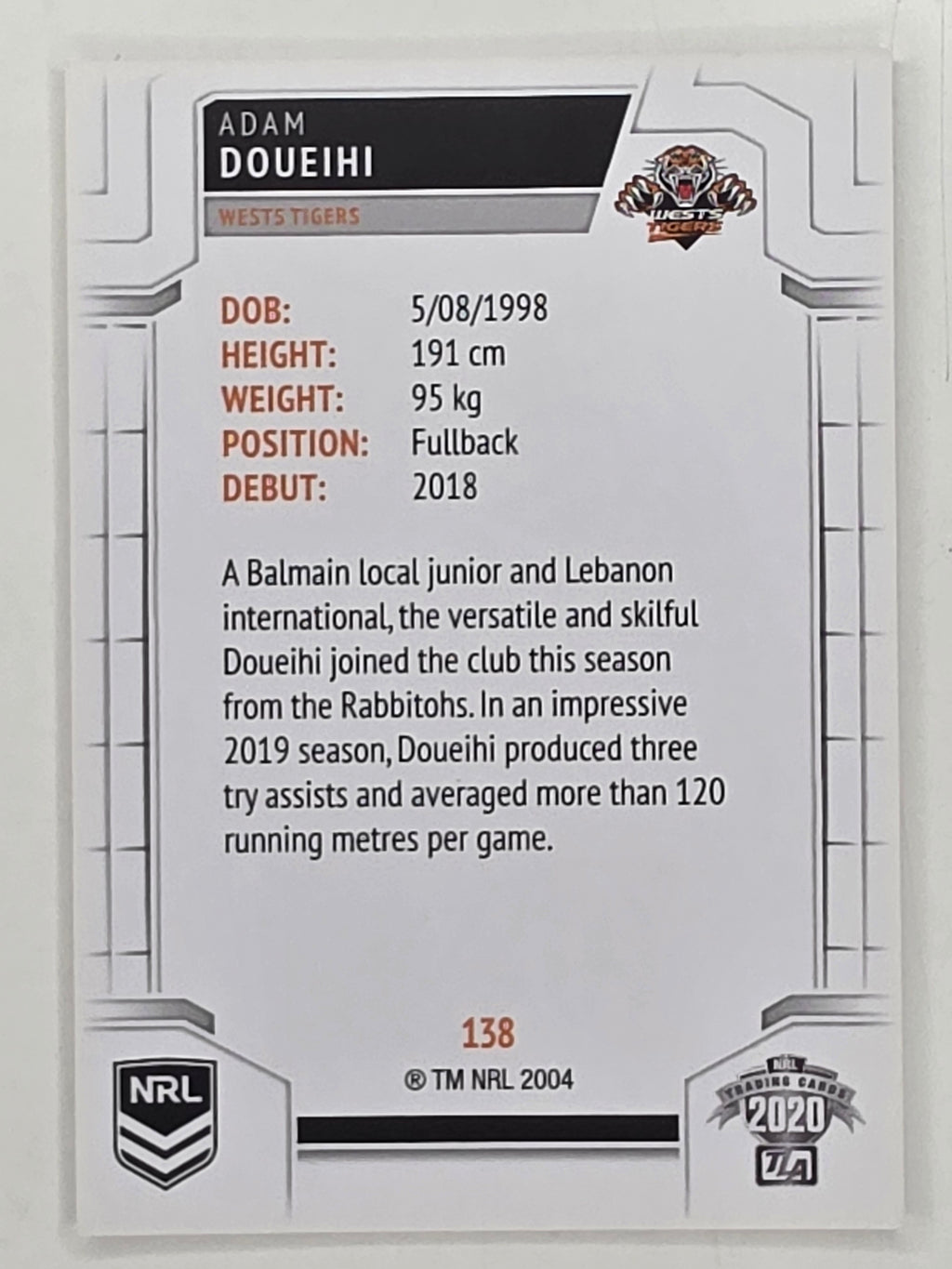 NRL 2020 Elite Base Card #138 Adam Doueihi Wests Tigers