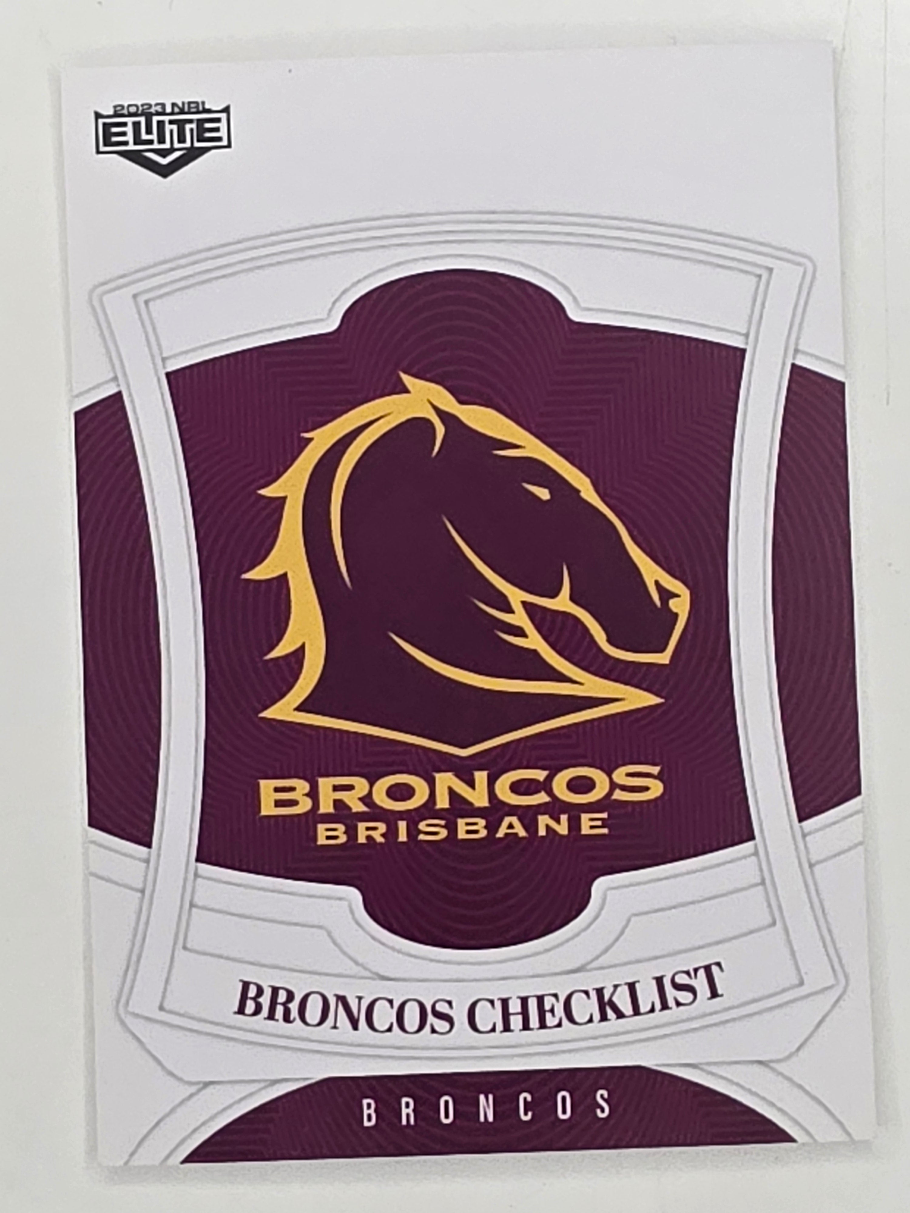NRL 2023 Elite Base Card #001 Broncos Checklist Brisbane Broncos
