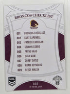 NRL 2023 Elite Base Card #001 Broncos Checklist Brisbane Broncos
