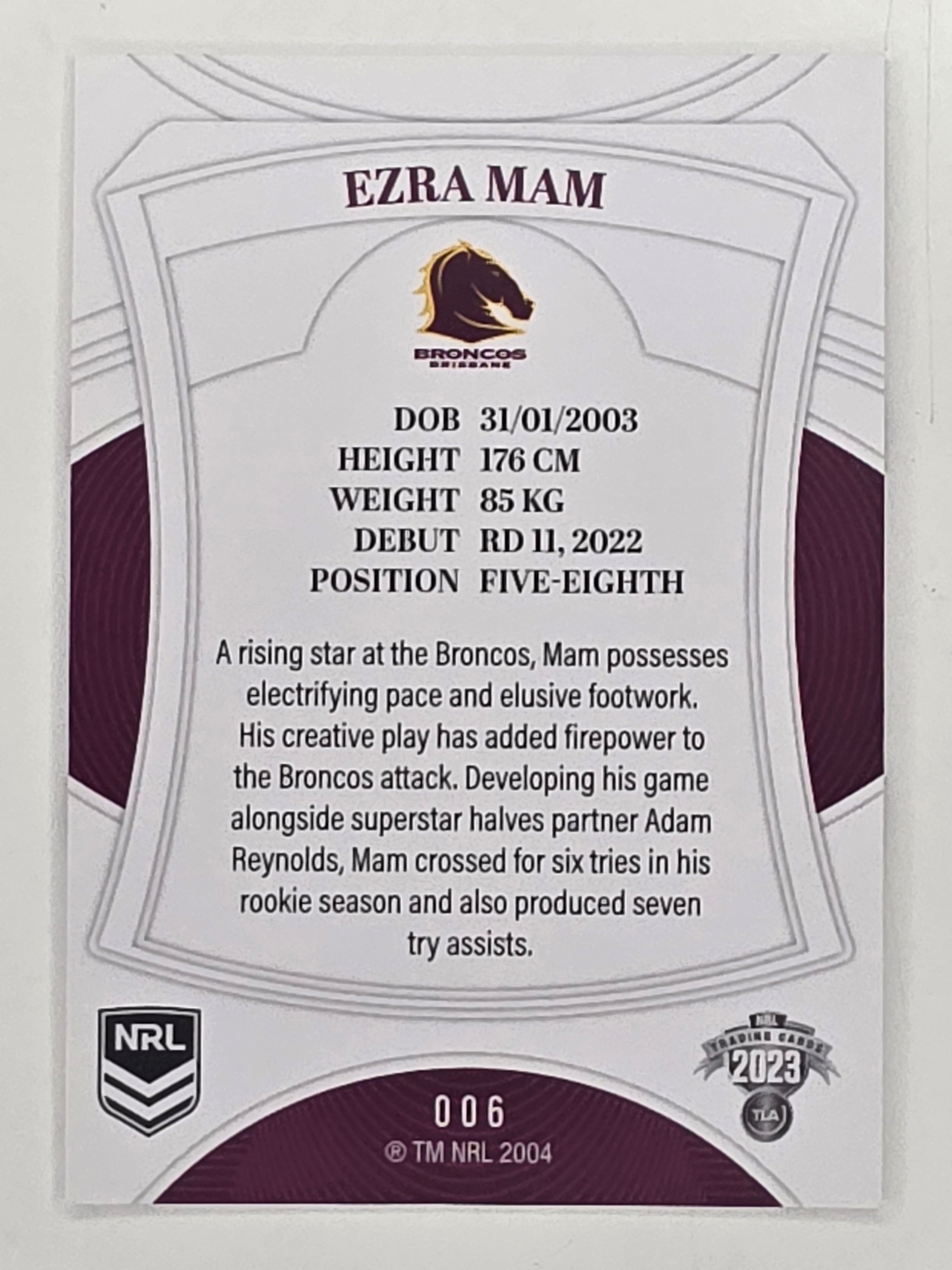 NRL 2023 Elite Base Card #006 Ezra Mam Brisbane Broncos