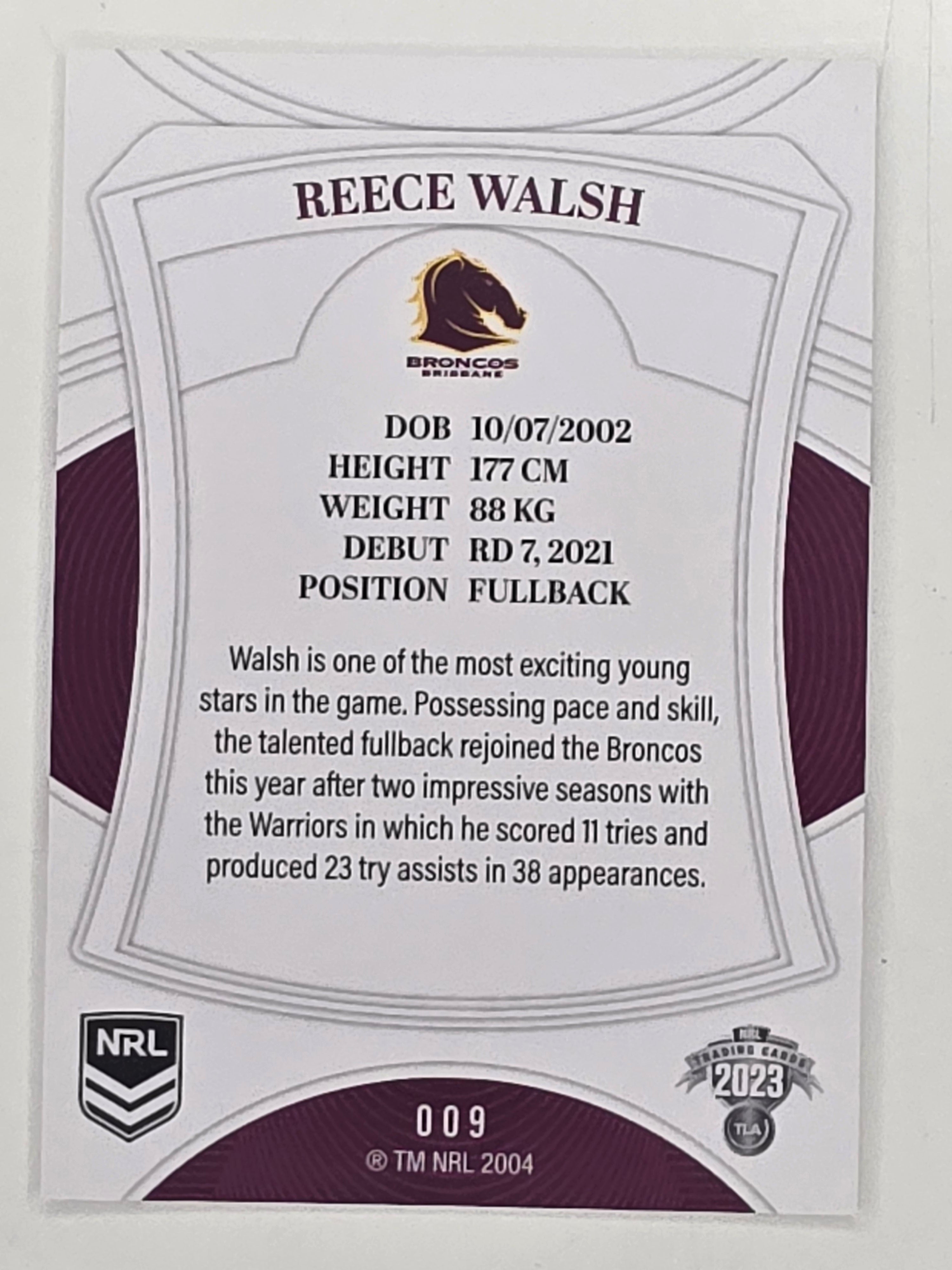 NRL 2023 Elite Base Card #009 Reece Walsh Brisbane Broncos