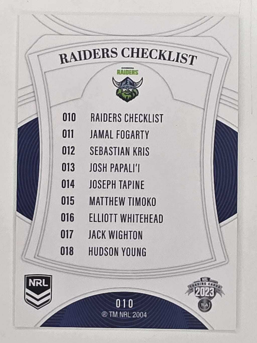 NRL 2023 Elite Base Card #010 Raiders Checklist Canberra Raiders