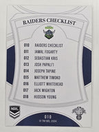 NRL 2023 Elite Base Card #010 Raiders Checklist Canberra Raiders
