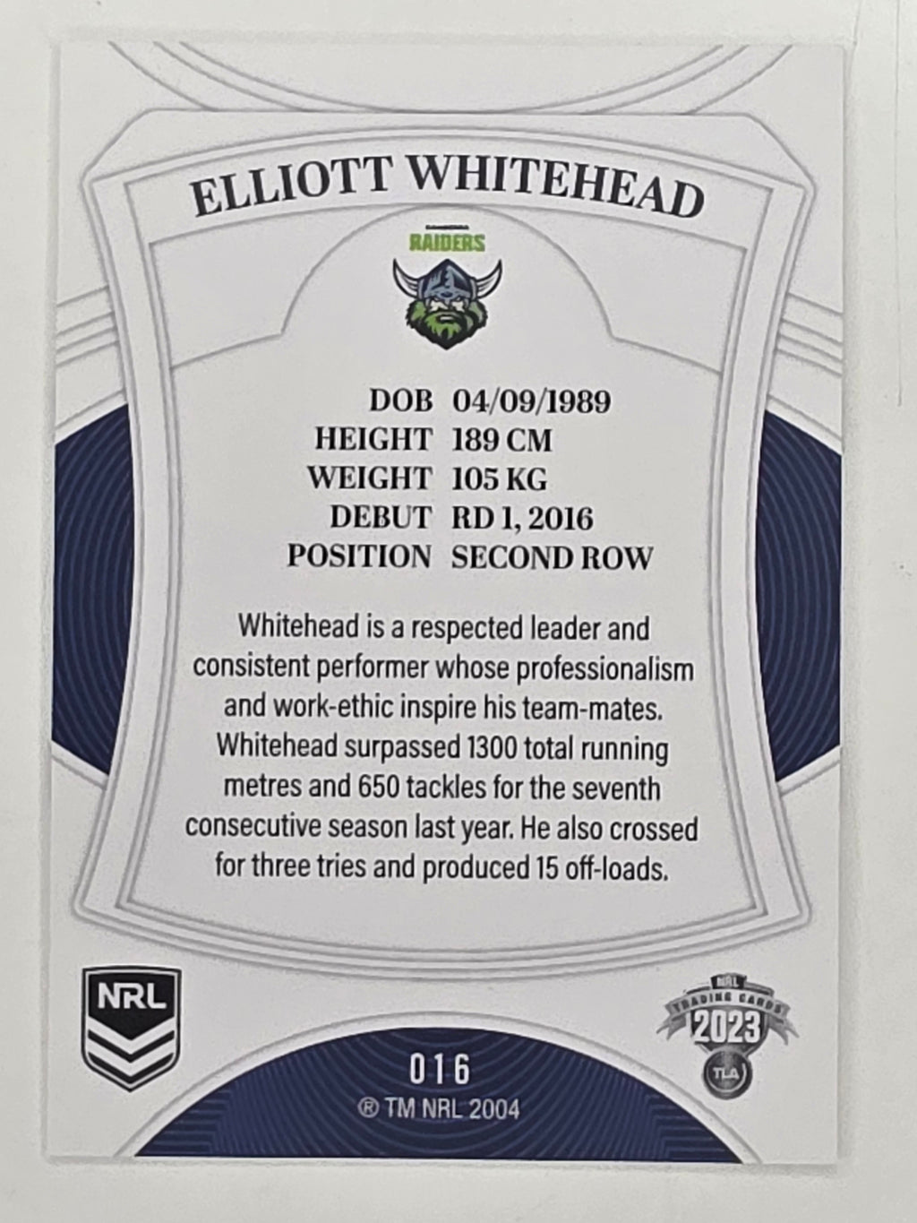 NRL 2023 Elite Base Card #016 Elliott Whitehead Canberra Raiders