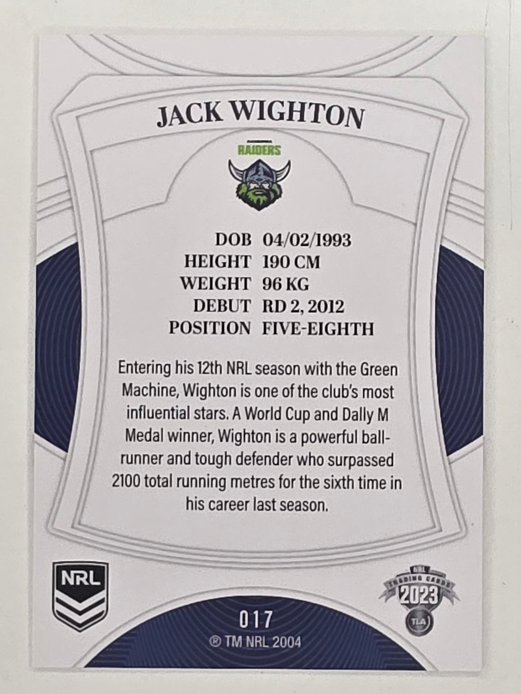NRL 2023 Elite Base Card #017 Jack Wighton Canberra Raiders