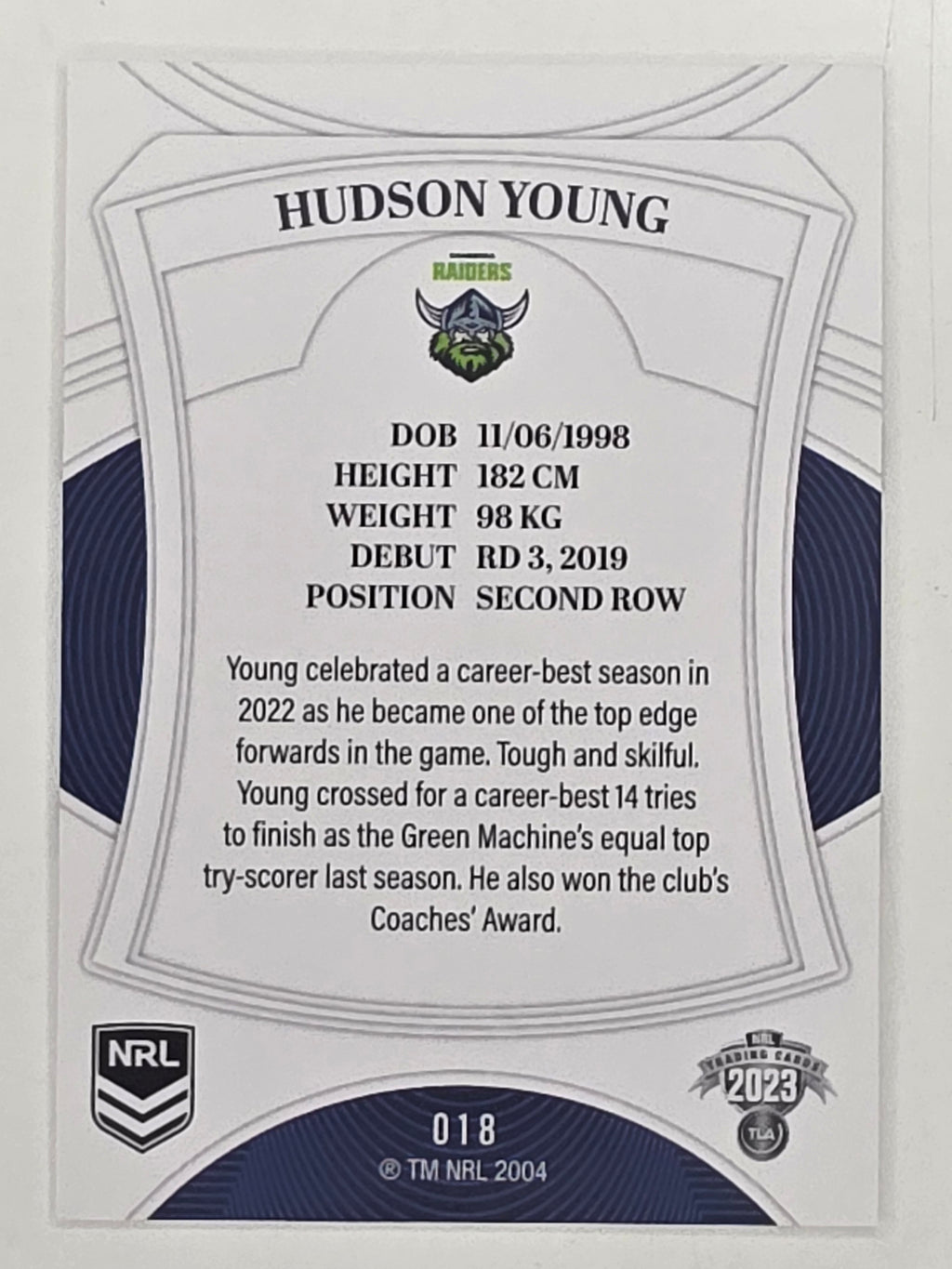 NRL 2023 Elite Base Card #018 Hudson Young Canberra Raiders