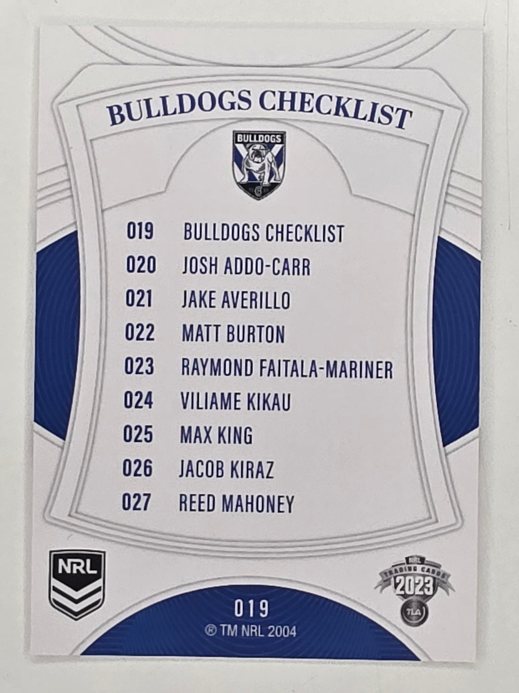 NRL 2023 Elite Base Card #019 Bulldogs Checklist Canterbury Bankstown Bulldogs