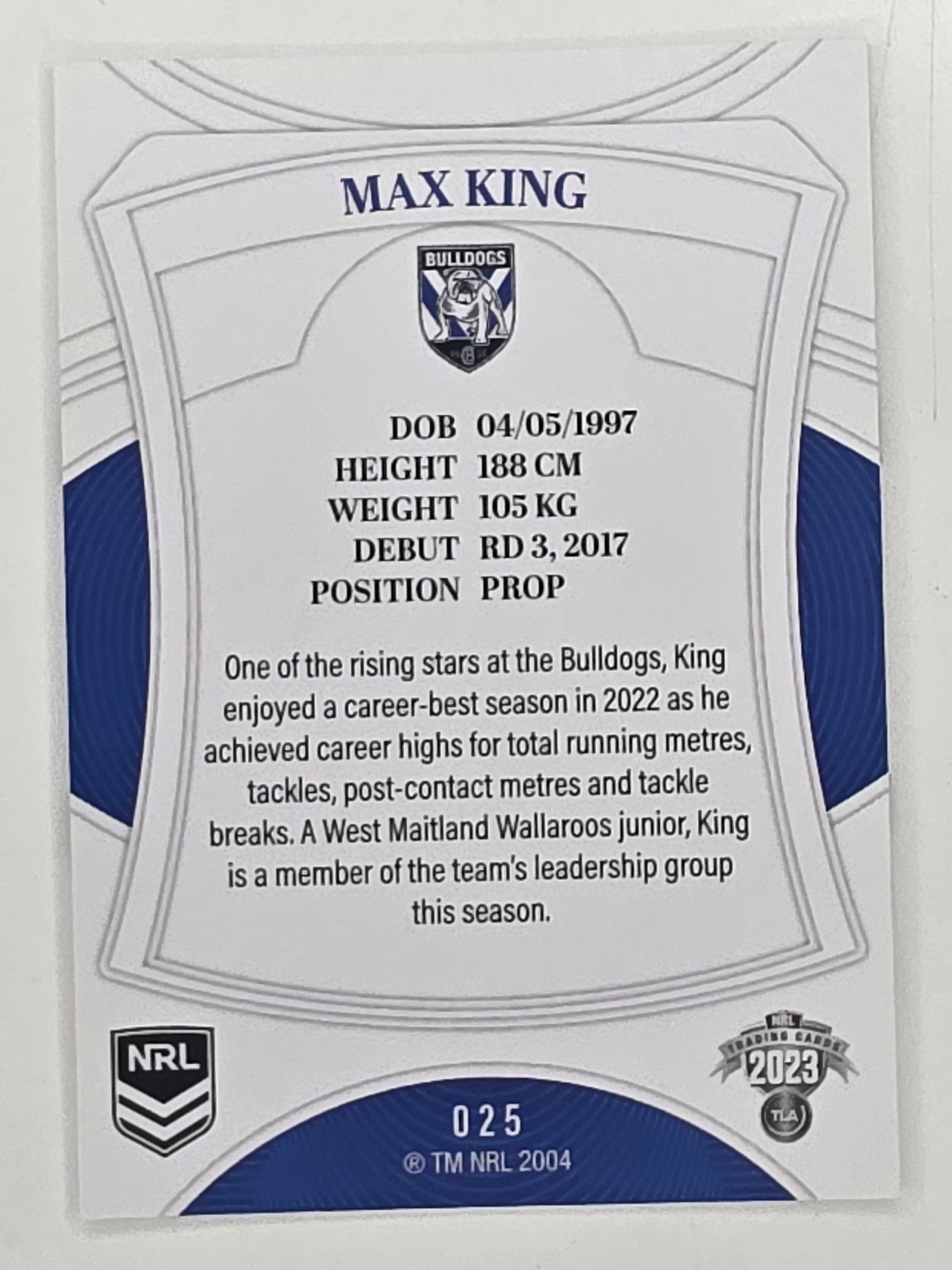 NRL 2023 Elite Base Card #025 Max King Canterbury Bankstown Bulldogs