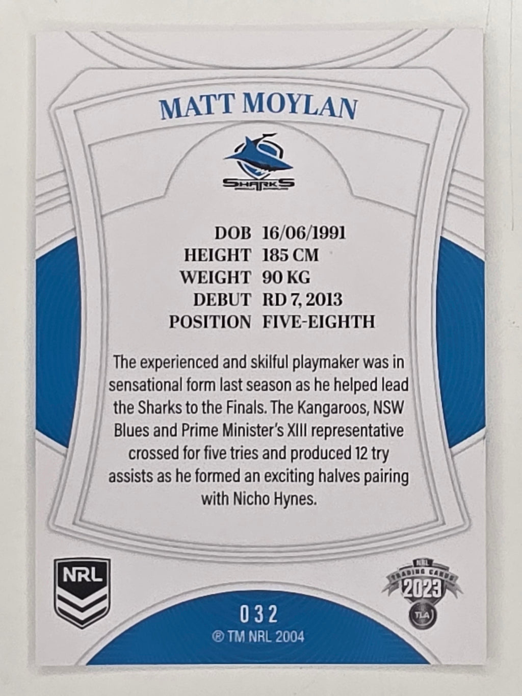 NRL 2023 Elite Base Card #032 Matt Moylan Cronulla Sutherland Sharks