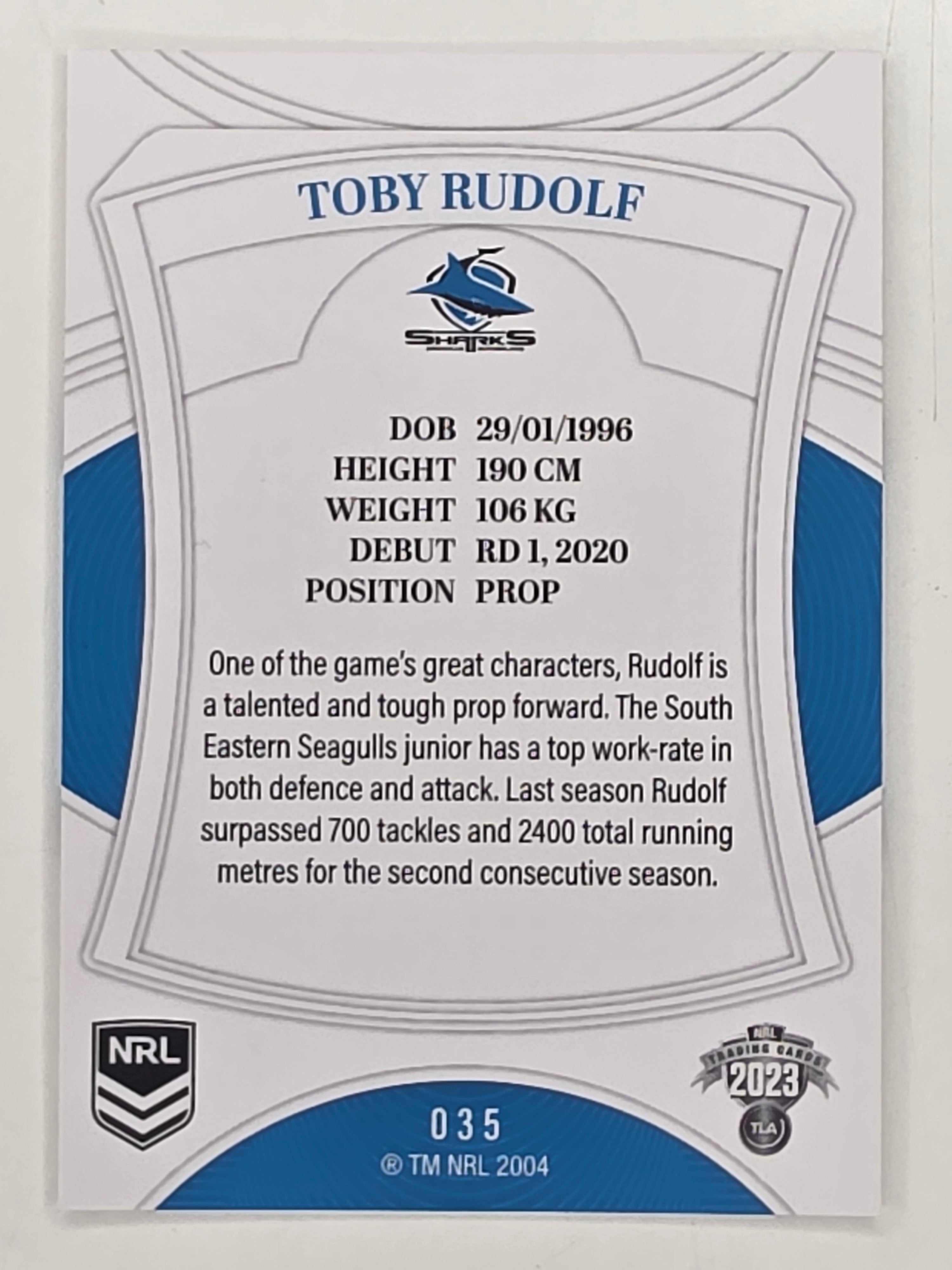 NRL 2023 Elite Base Card #035 Toby Rudolf Cronulla Sutherland Sharks