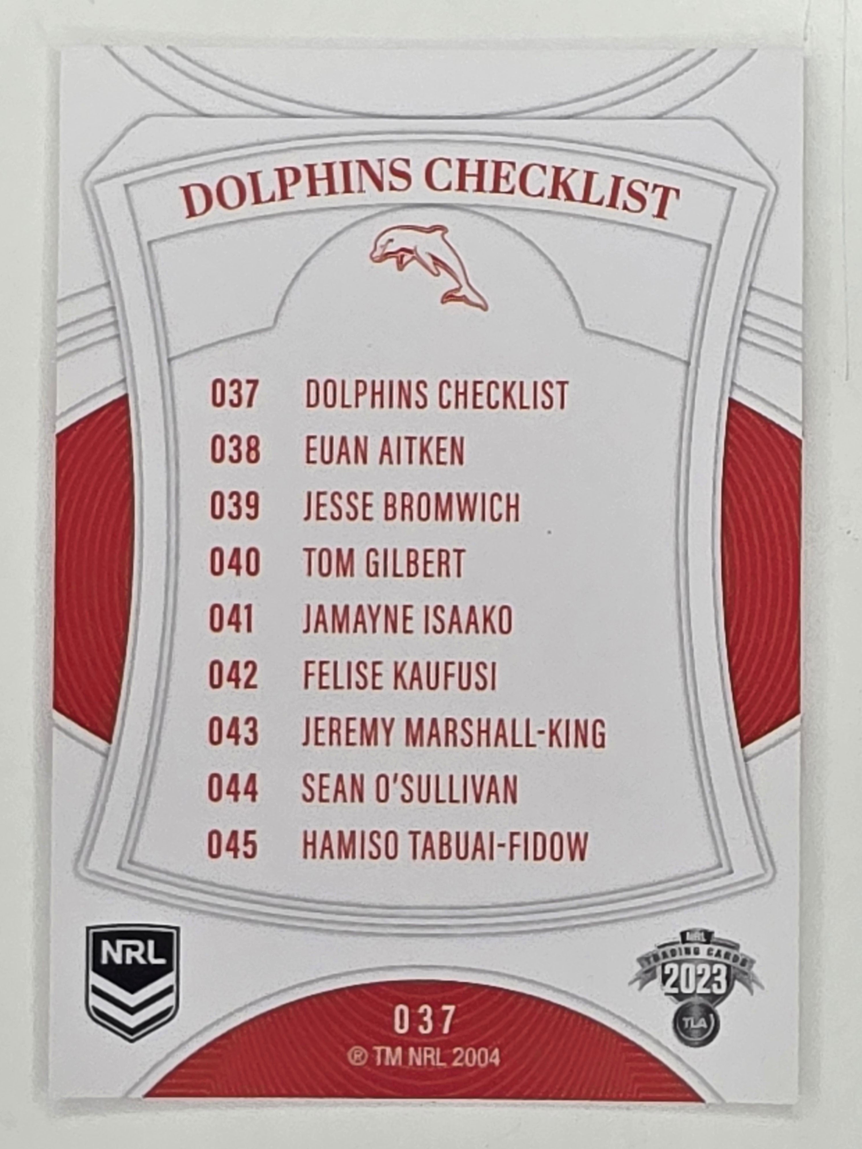 NRL 2023 Elite Base Card #037 Dolphins Checklist Dolphins