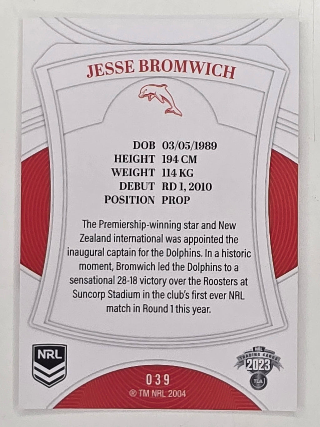 NRL 2023 Elite Base Card #039 Jesse Bromwich Dolphins