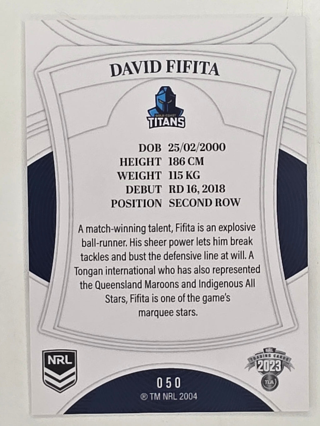 NRL 2023 Elite Base Card #050 David Fifita Gold Coast Titans
