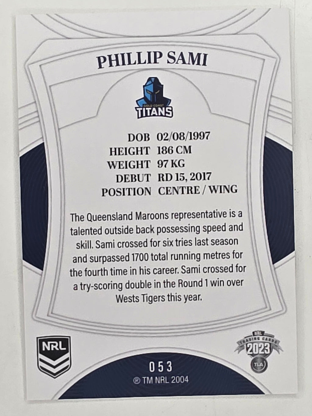 NRL 2023 Elite Base Card #053 Phillip Sami Gold Coast Titans