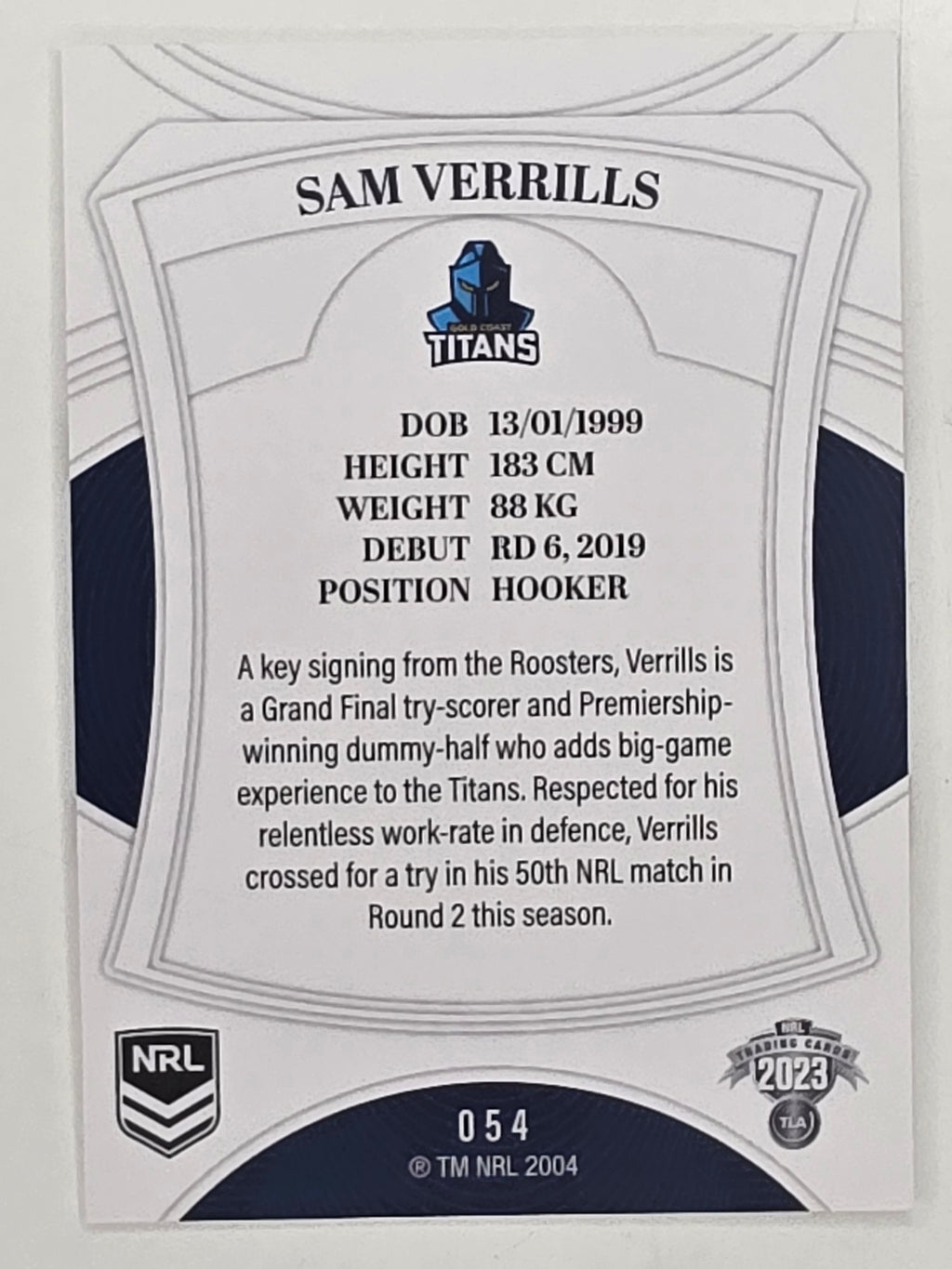 NRL 2023 Elite Base Card #054 Sam Verrills Gold Coast Titans