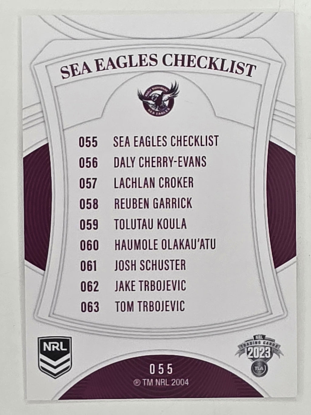 NRL 2023 Elite Base Card #055 Sea Eagles Checklist Manly Warringah Sea Eagles