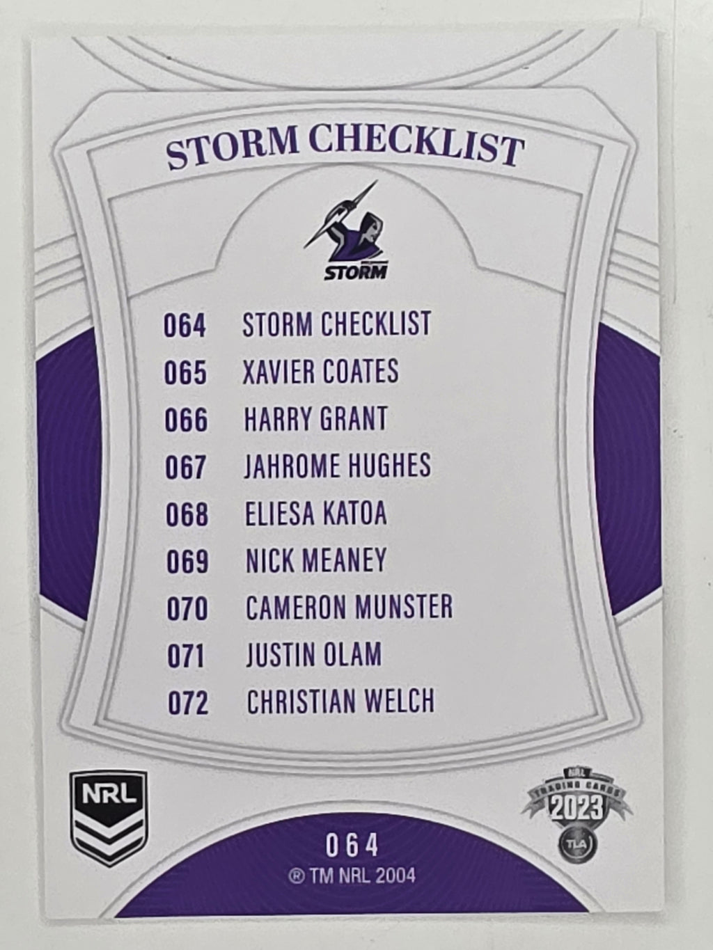 NRL 2023 Elite Base Card #064 Storm Checklist Melbourne Storm
