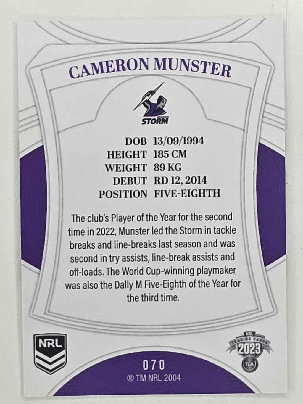 NRL 2023 Elite Base Card #070 Cameron Munster Melbourne Storm