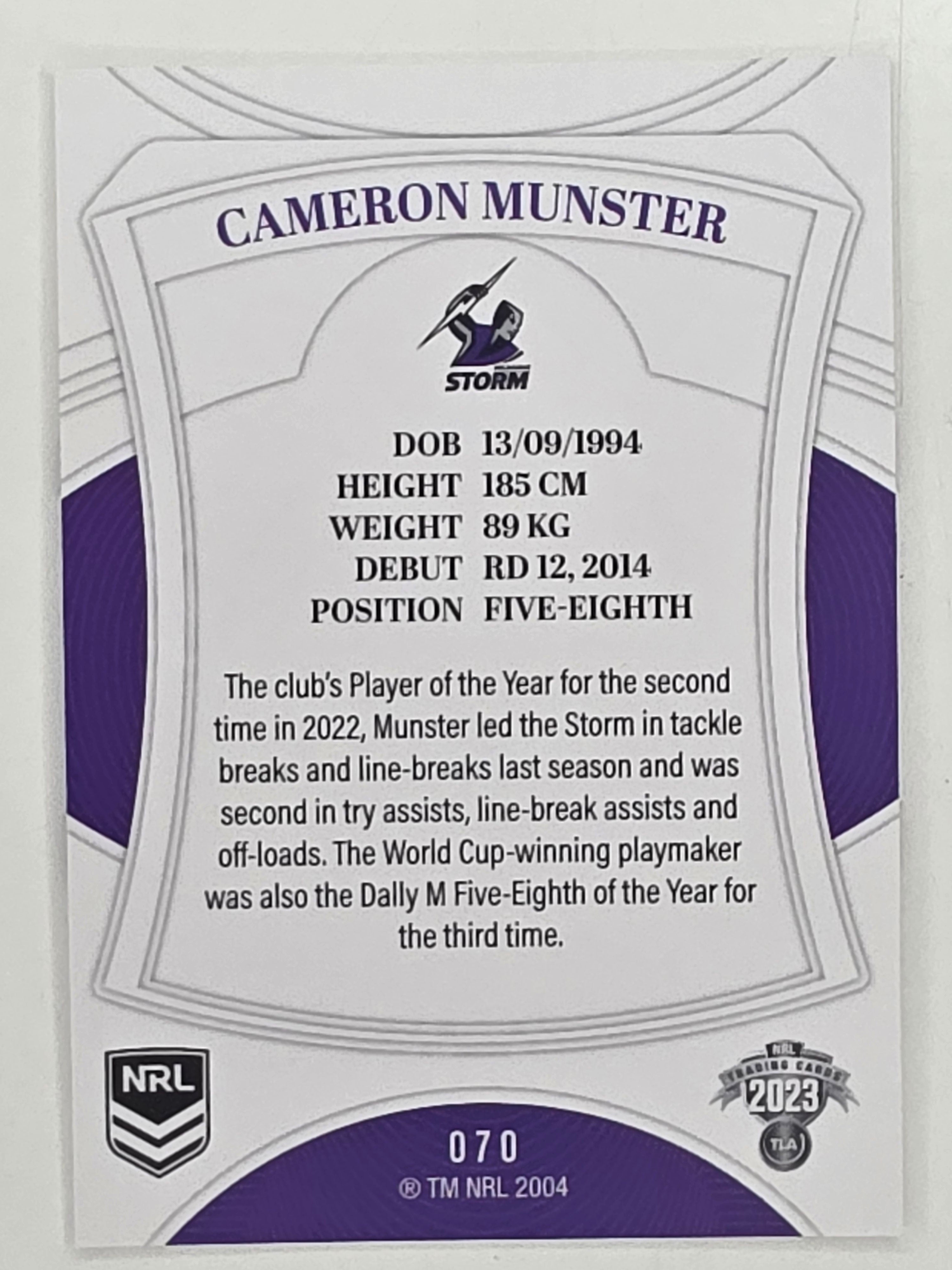NRL 2023 Elite Base Card #070 Cameron Munster Melbourne Storm