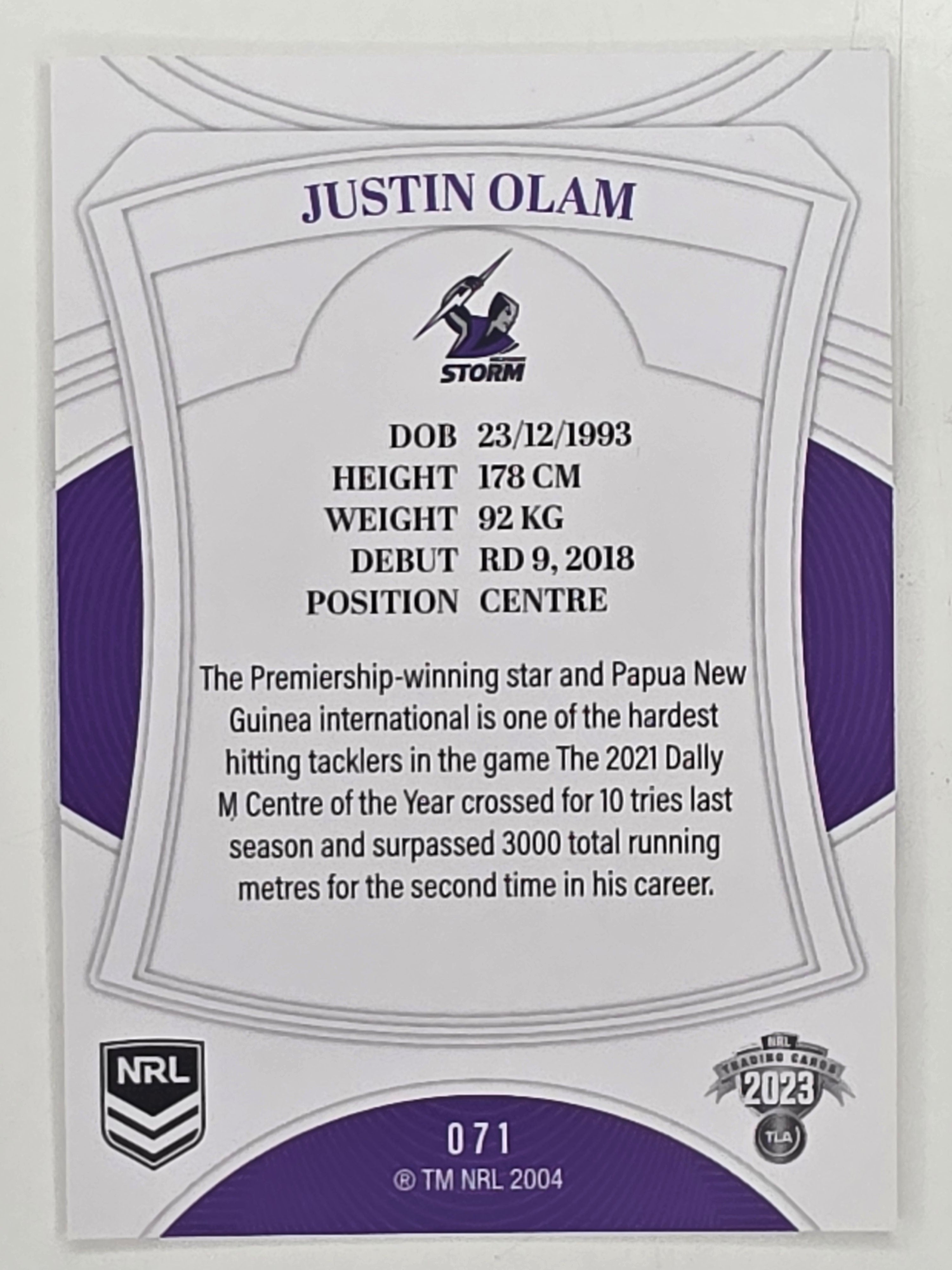 NRL 2023 Elite Base Card #071 Justin Olam Melbourne Storm