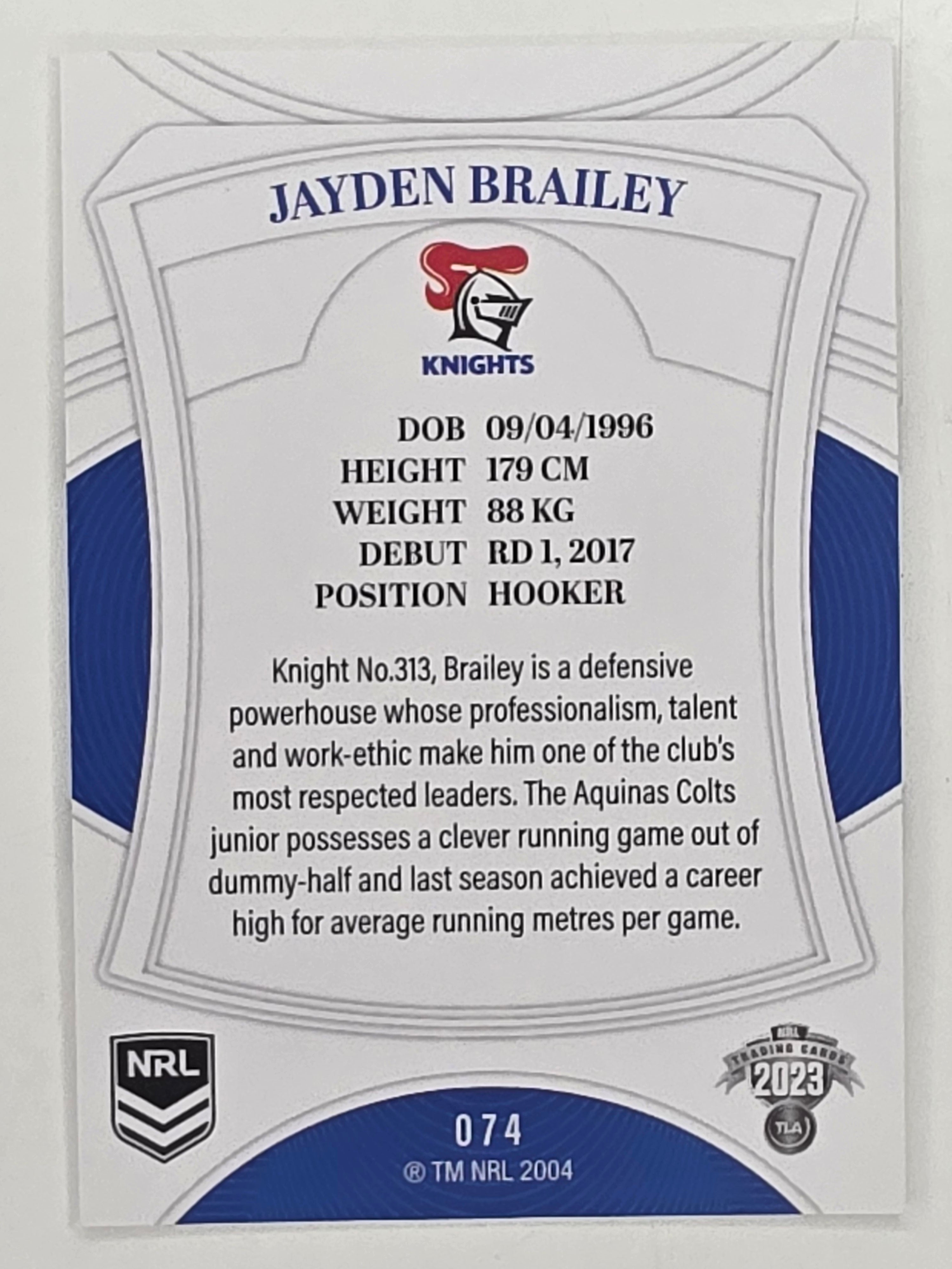 NRL 2023 Elite Base Card #074 Jayden Brailey Newcastle Knights