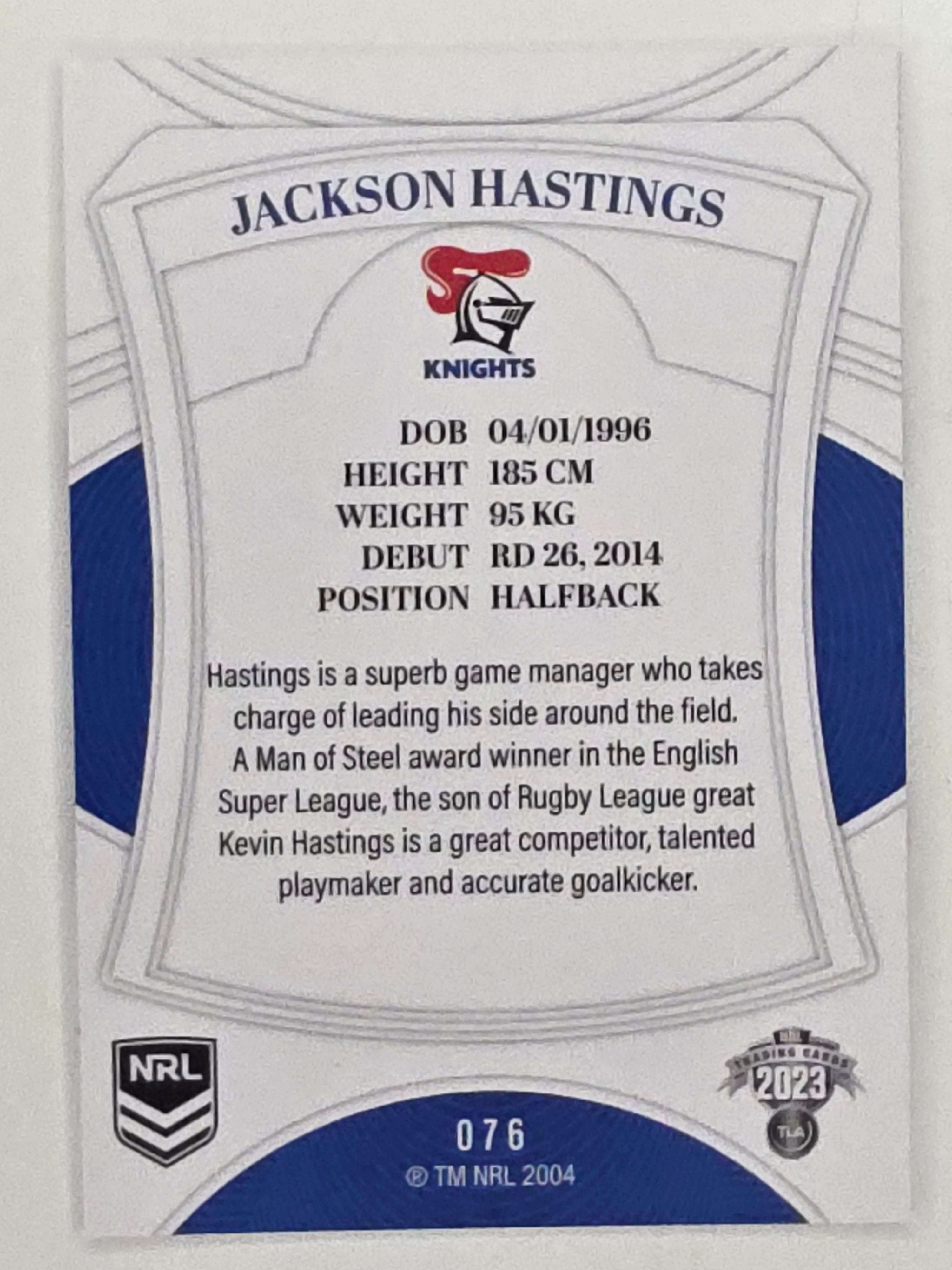NRL 2023 Elite Base Card #076 Jackson Hastings Newcastle Knights