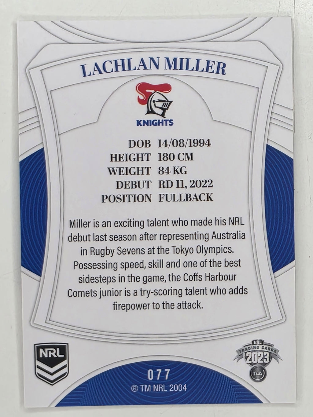NRL 2023 Elite Base Card #077 Lachlan Miller Newcastle Knights