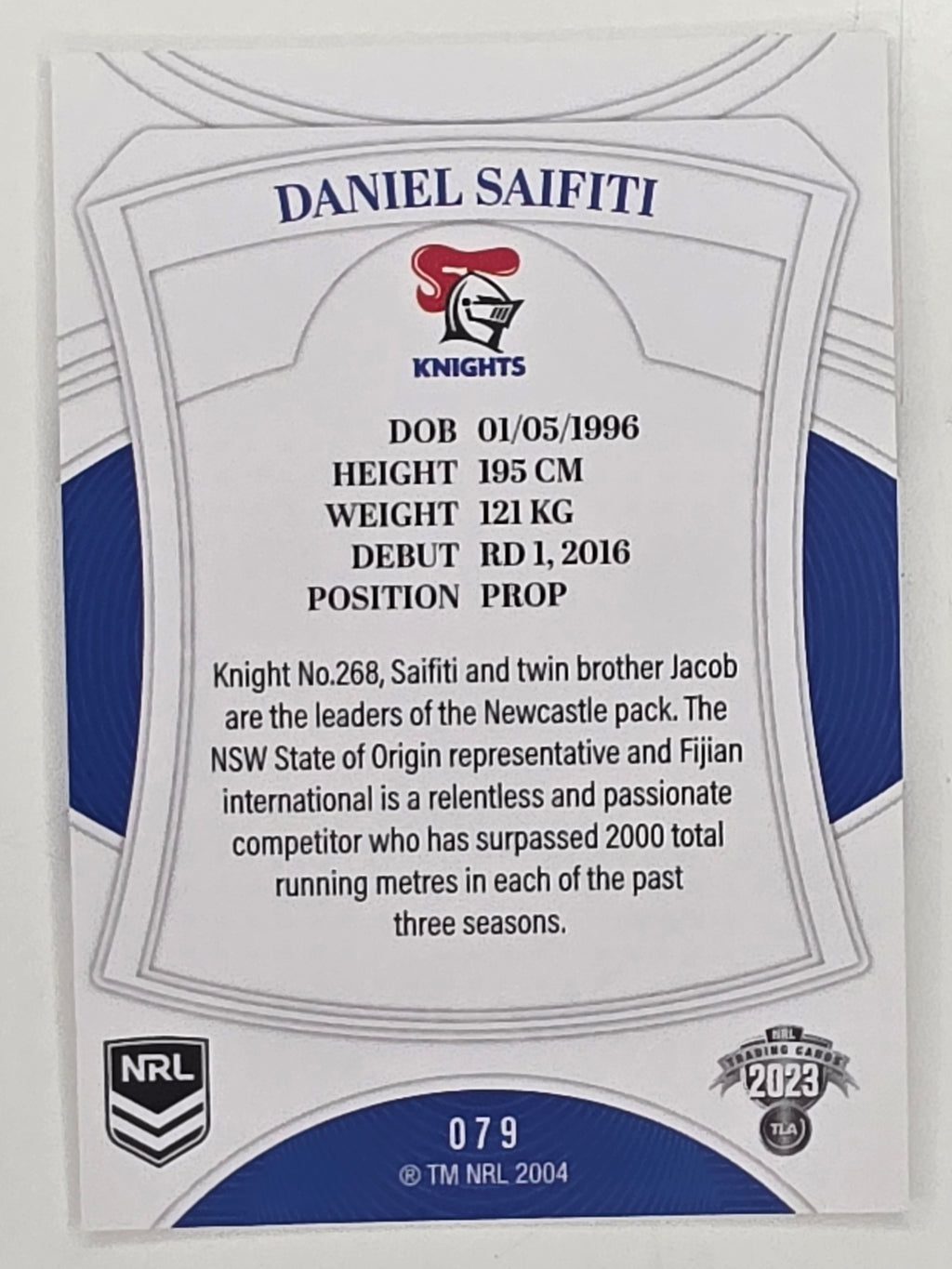 NRL 2023 Elite Base Card #079 Daniel Saifiti Newcastle Knights