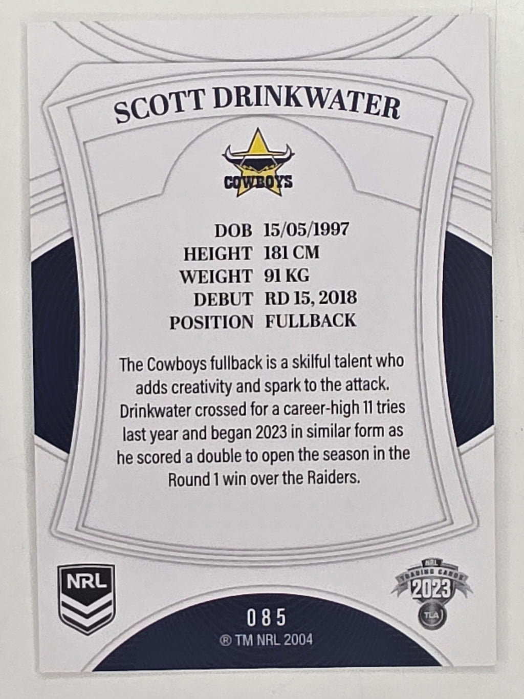 NRL 2023 Elite Base Card #085 Scott Drinkwater North Queensland Cowboys