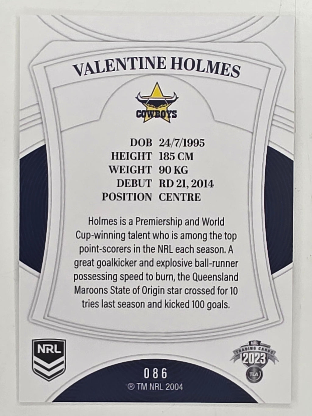 NRL 2023 Elite Base Card #086 Valentine Holmes North Queensland Cowboys