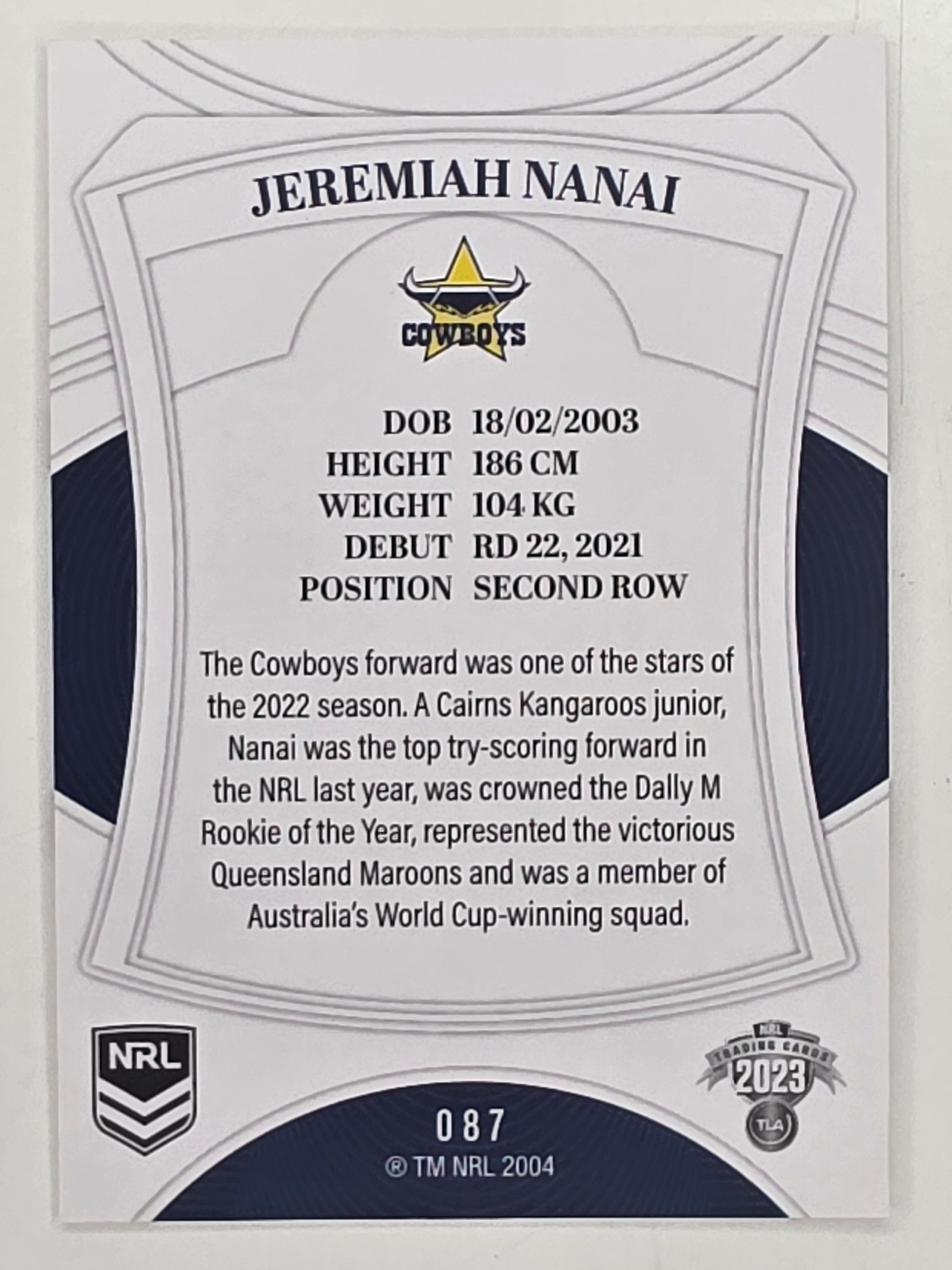NRL 2023 Elite Base Card #087 Jeremiah Nanai North Queensland Cowboys